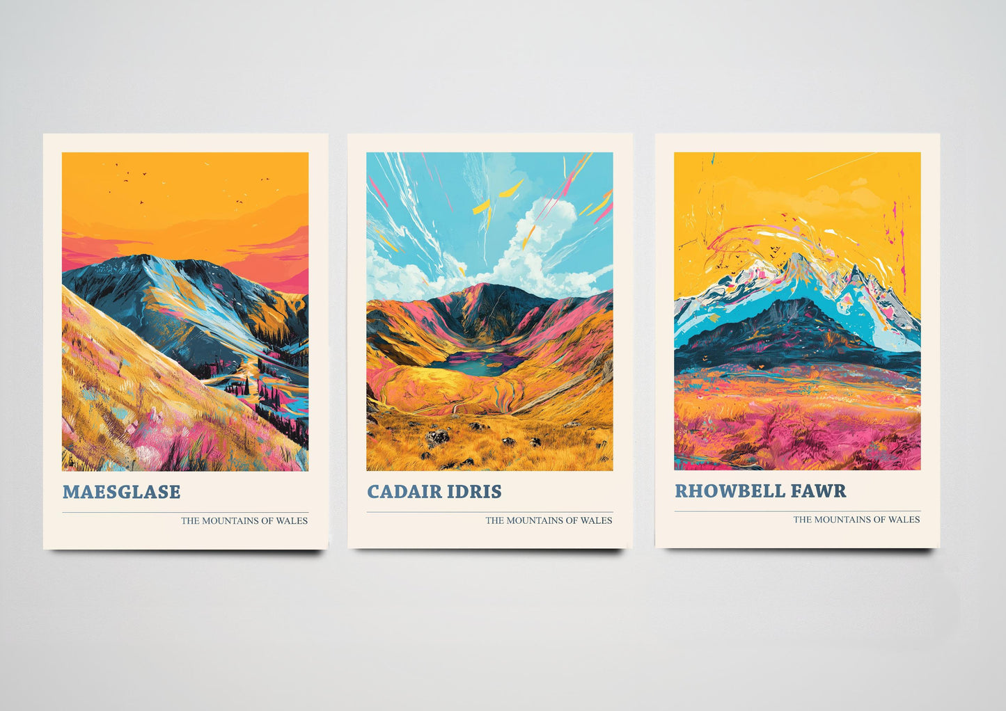 The Cadair Idris Collection V1 - Set of Three Welsh Mountain Art Prints - Maeglase, Rhowbell Fawr Posters - 3 Photo Painting Illustration