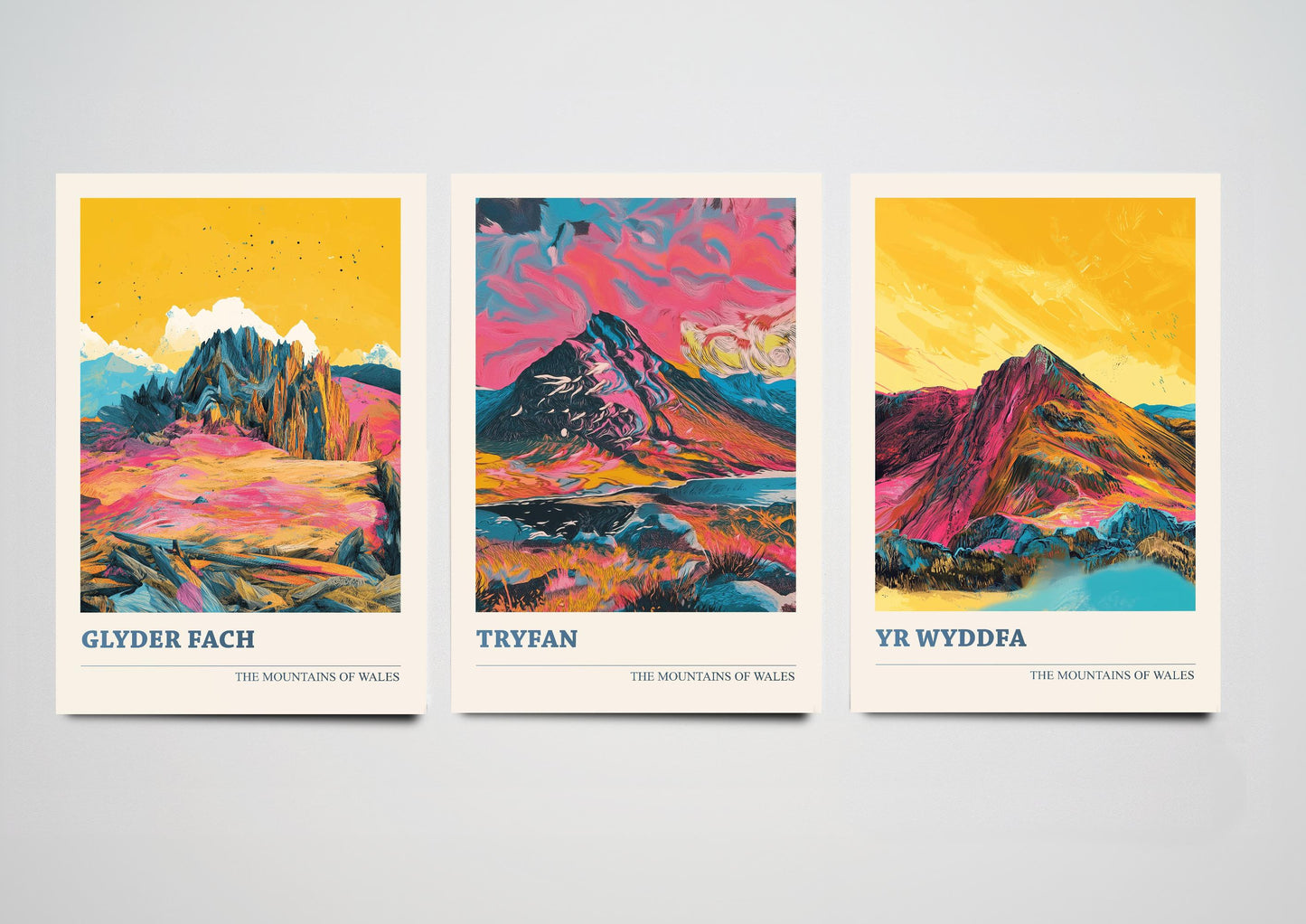 The Yr Wyddfa Collection V3 - Set of Three Welsh Mountain Art Prints - Tryfan, Glyder Fach, Snowdon Posters - 3 Photo Painting Illustration