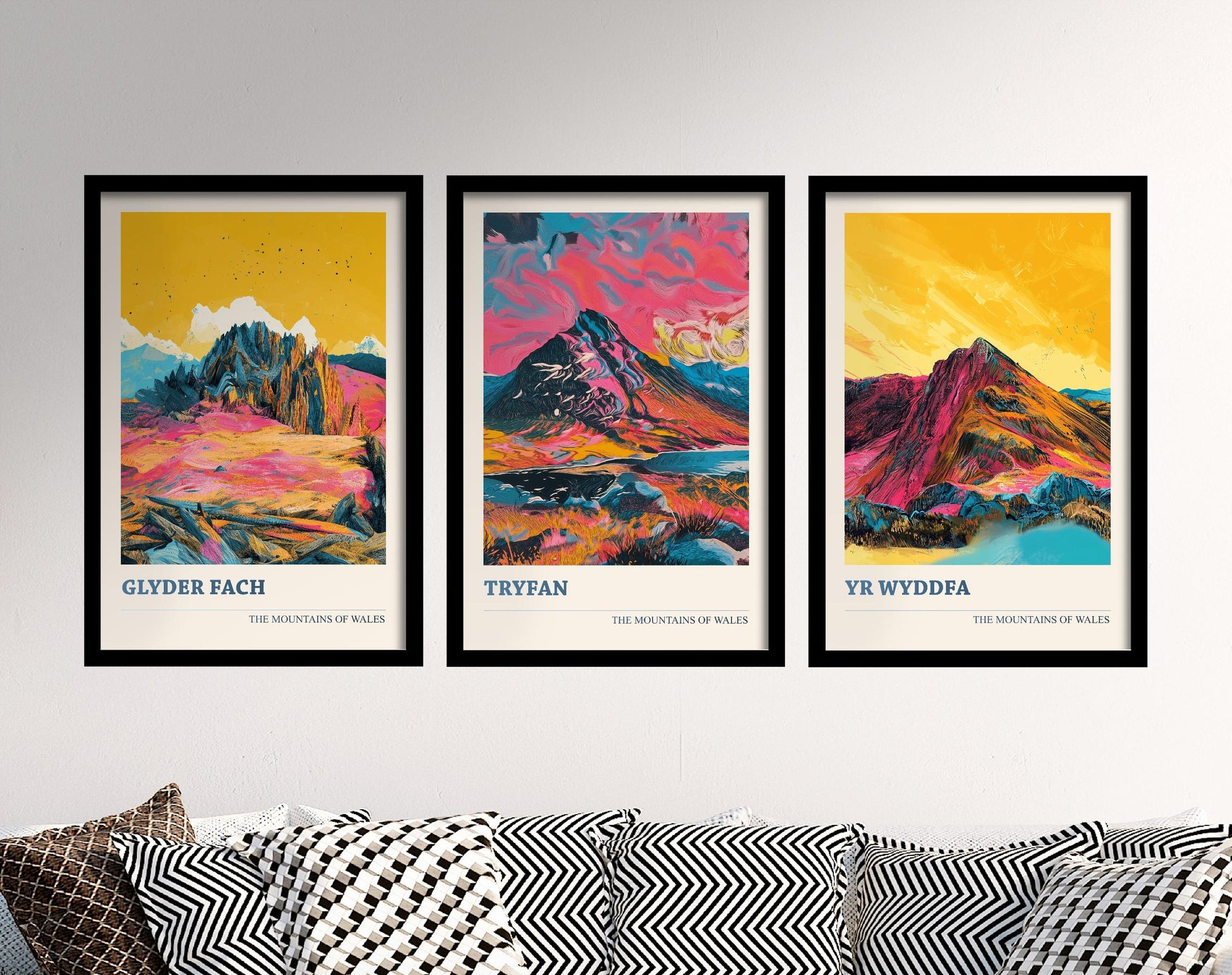 The Yr Wyddfa Collection V3 - Set of Three Welsh Mountain Art Prints - Tryfan, Glyder Fach, Snowdon Posters - 3 Photo Painting Illustration