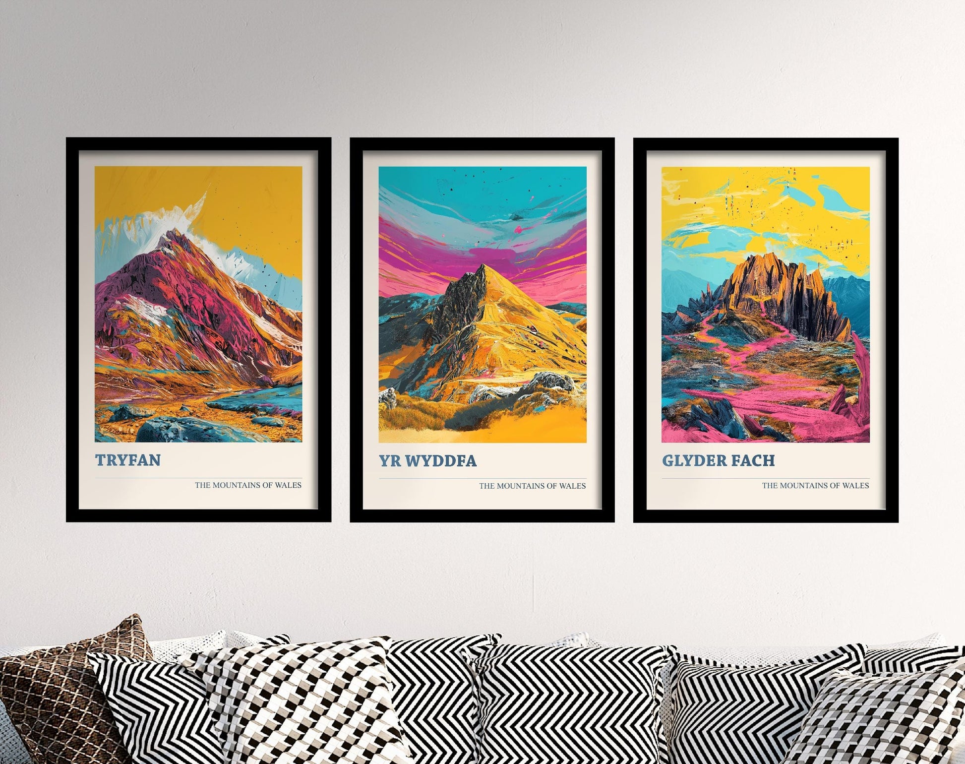 The Yr Wyddfa Collection V2 - Set of Three Welsh Mountain Art Prints - Tryfan, Glyder Fach, Snowdon Posters - 3 Photo Painting Illustration