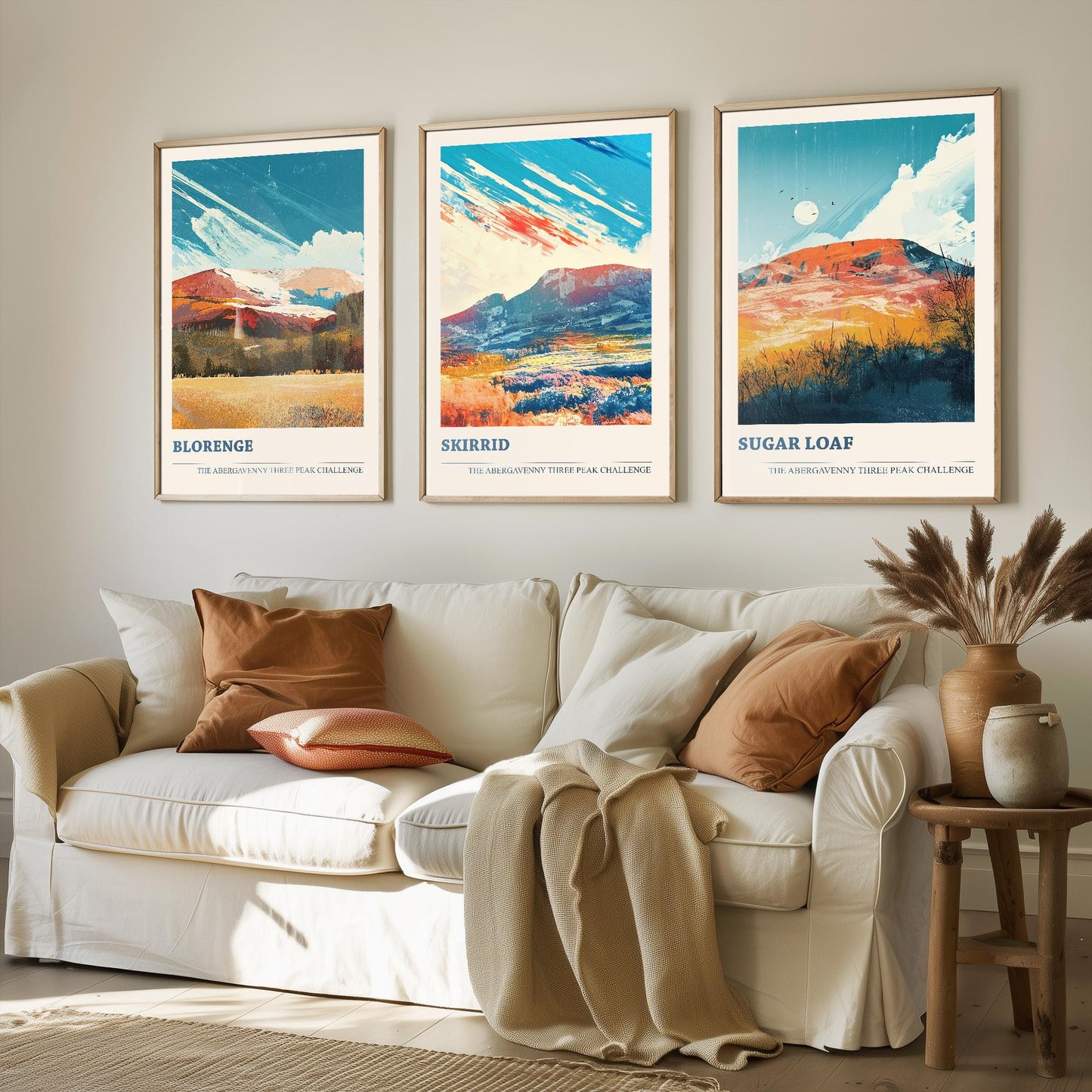 The Abergavenny Three Peaks Challenge - Set of Three Art Prints - 3 Posters - Sugar Loaf, Skirrid & Blorenge Mountain Painting Arctic Energy