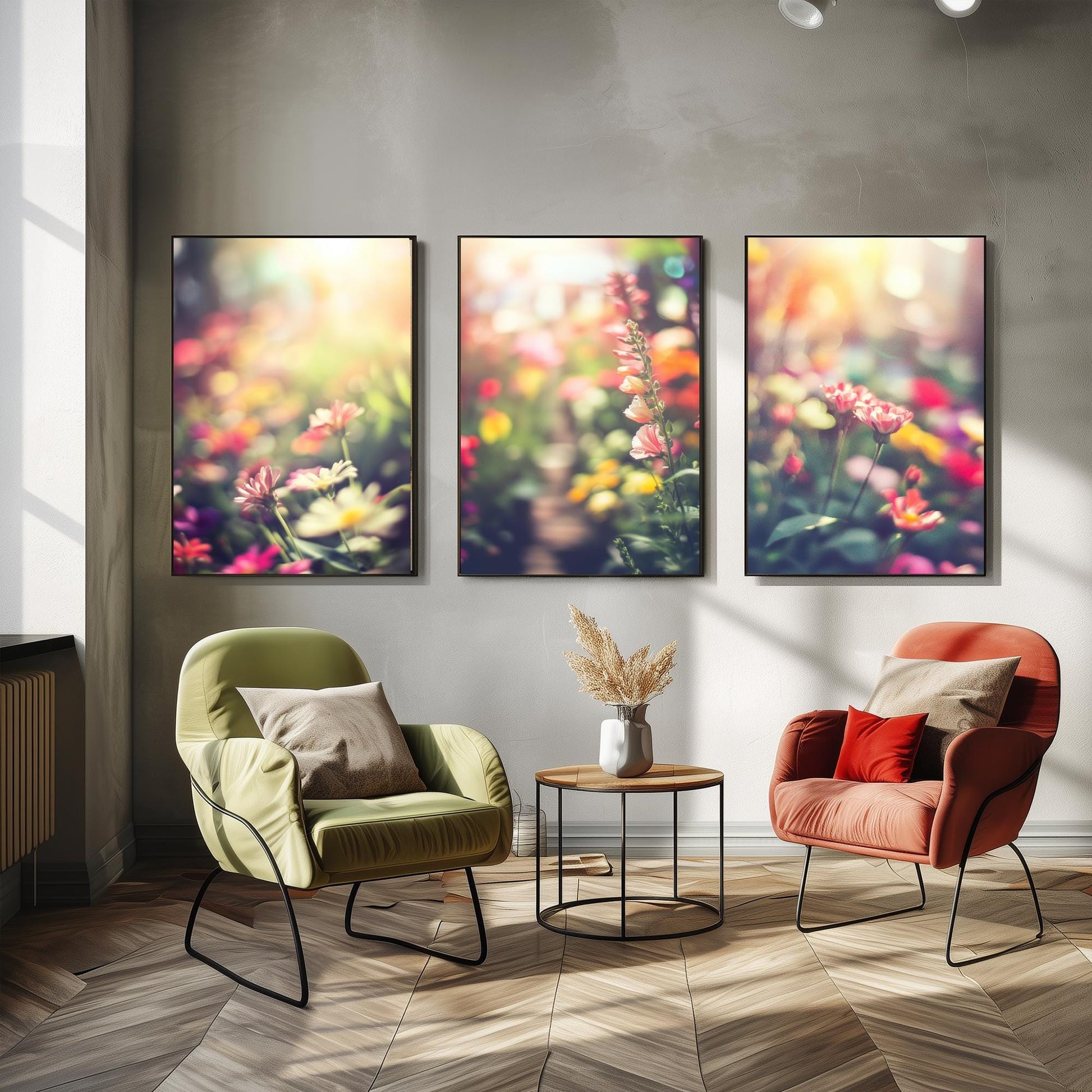 Blurry Flower Garden Photographs - Set of Three Art Prints - Colourful Floral Posters - Muted Photo Décor - Art Paintings 3 Wildflowers