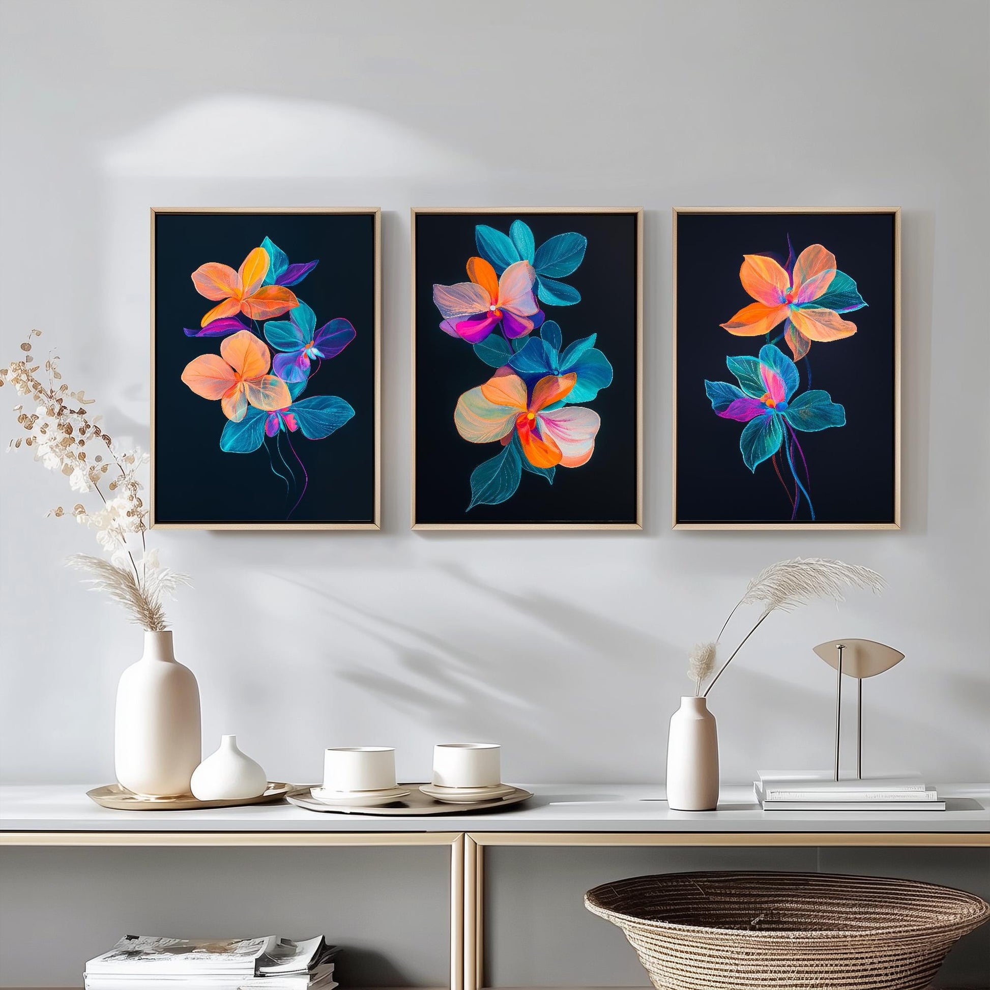 Floating Orchid Jellyfish Flowers - Set of Three Art Prints - Colourful Floral Posters - Ocean Plant Photo Décor - Art Paintings 3