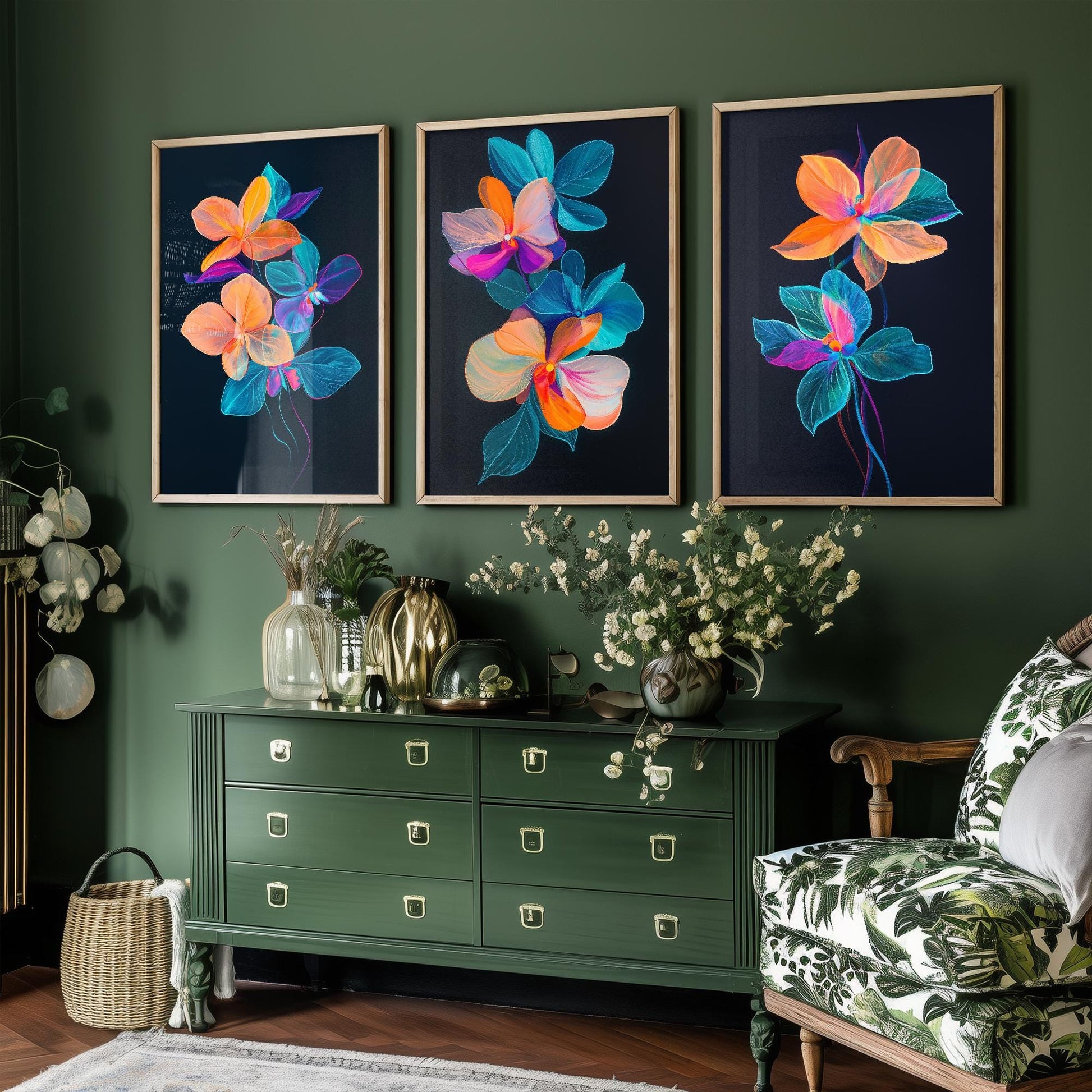 Floating Orchid Jellyfish Flowers - Set of Three Art Prints - Colourful Floral Posters - Ocean Plant Photo Décor - Art Paintings 3