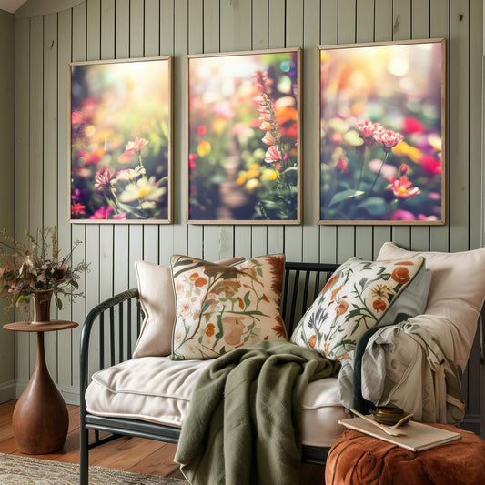 Blurry Flower Garden Photographs - Set of Three Art Prints - Colourful Floral Posters - Muted Photo Décor - Art Paintings 3 Wildflowers