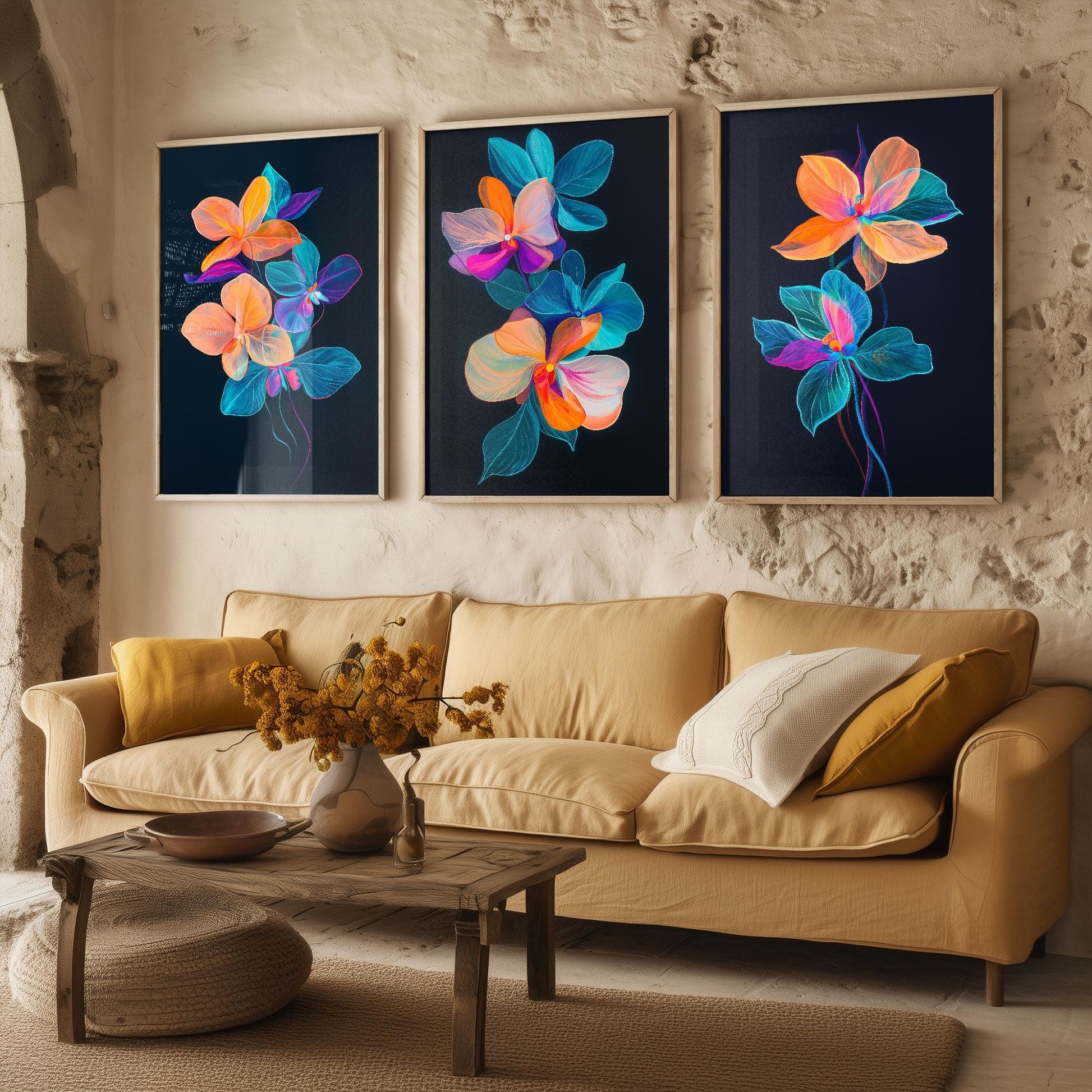 Floating Orchid Jellyfish Flowers - Set of Three Art Prints - Colourful Floral Posters - Ocean Plant Photo Décor - Art Paintings 3