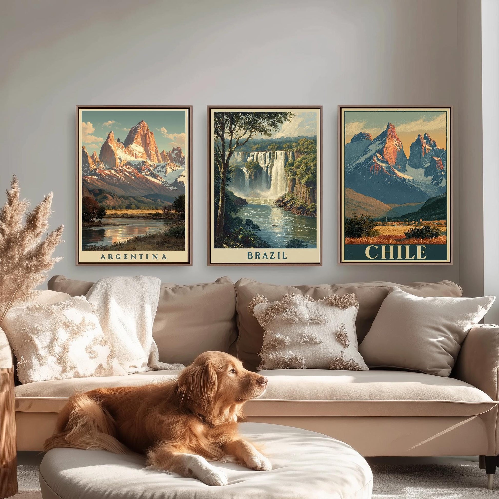 Natural Wonders of Argentina, Brazil and Chile - Set of Three Travel Posters - Illustrations 3 Art Prints Painting Gift Photo South America