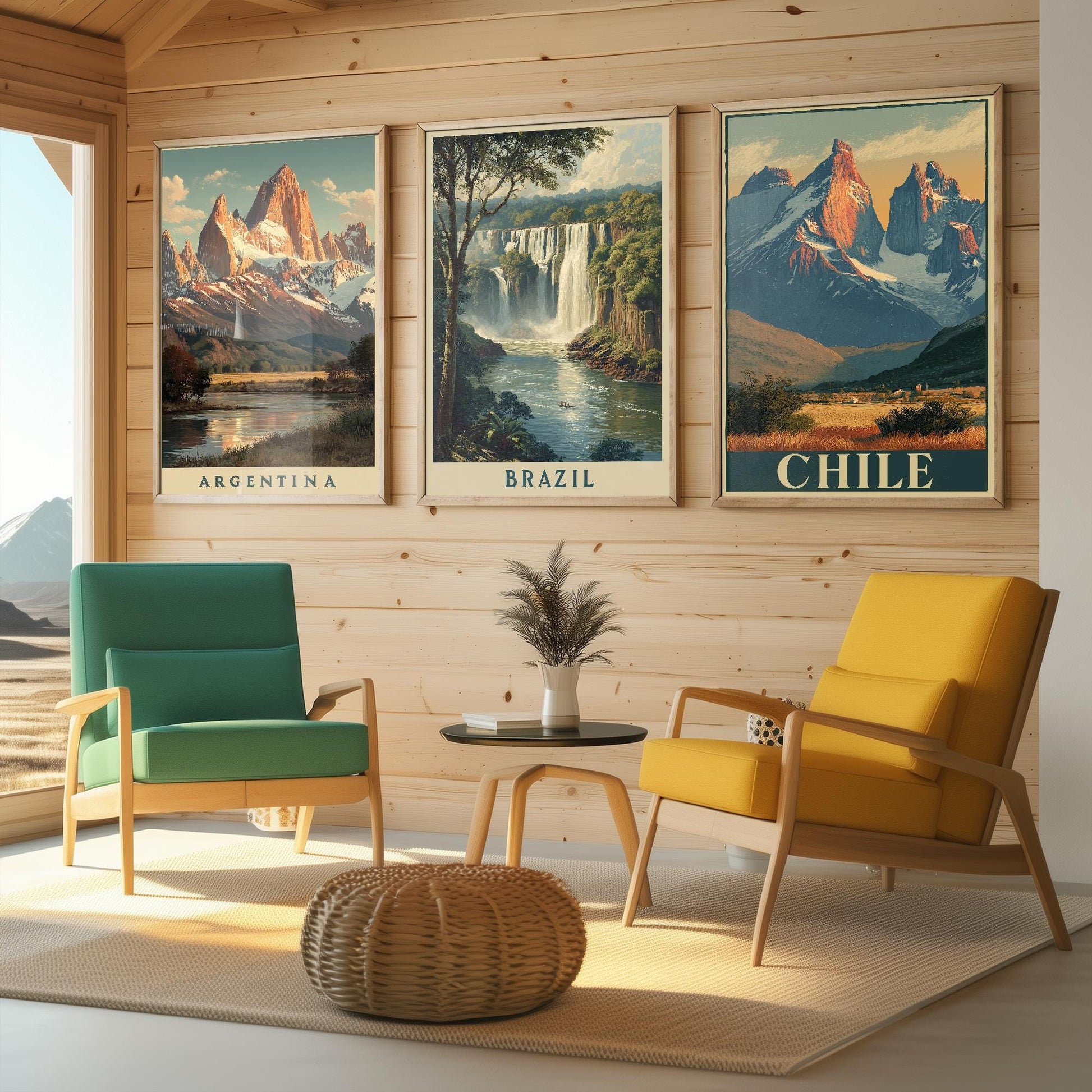 Natural Wonders of Argentina, Brazil and Chile - Set of Three Travel Posters - Illustrations 3 Art Prints Painting Gift Photo South America