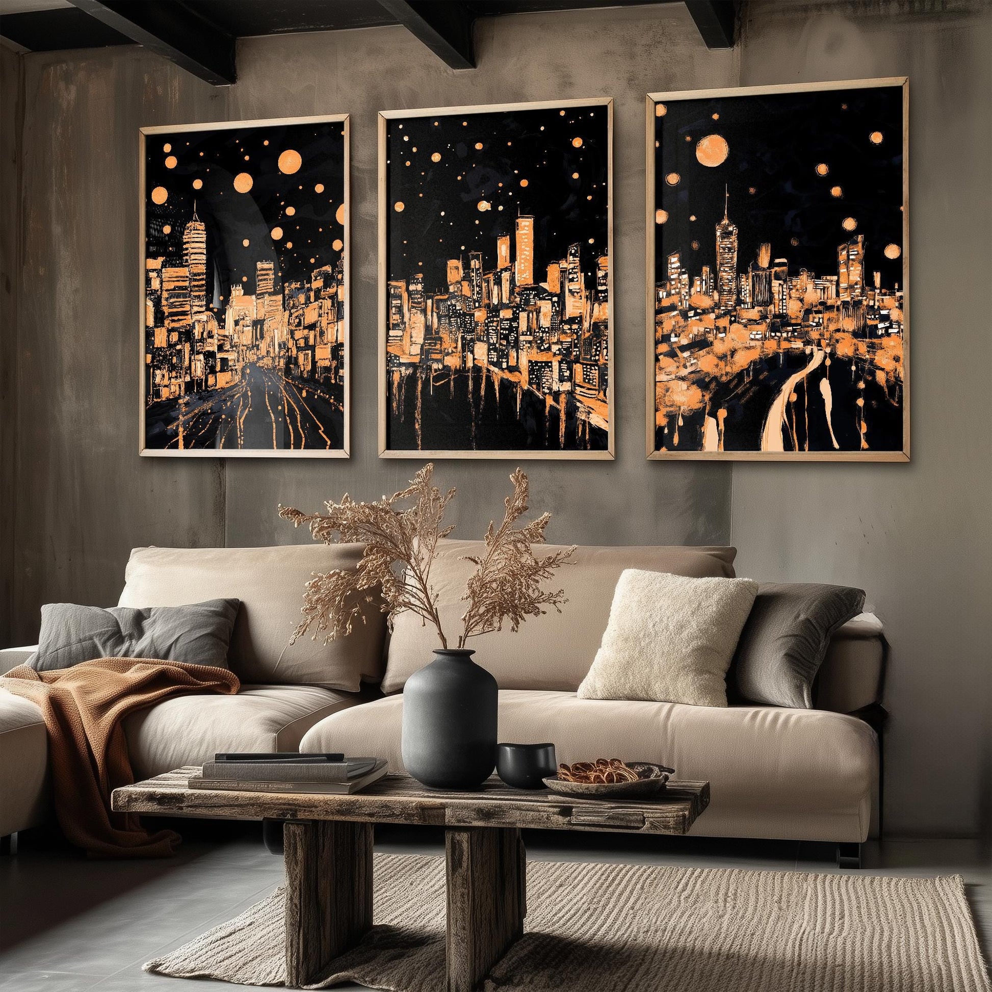 Swansea, Cardiff & Wrexham at Midnight - Set of Three Travel Posters - Illustrations 3 Art Prints Painting Gift Photo Wales Lights Welsh