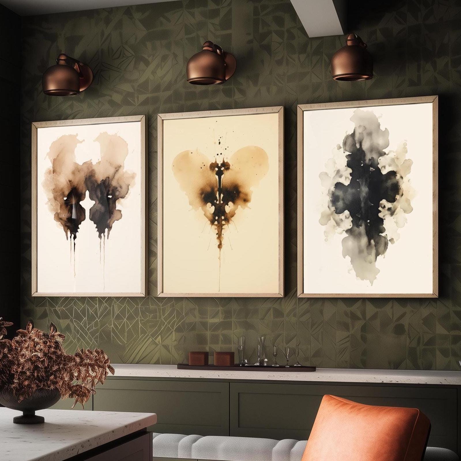 Rorschach Inkblot Splats Set of Three Art Prints - 3 Psychology Student Paintings - Photo Poster Wall Art Gift Giclée Museum - Office Splatt