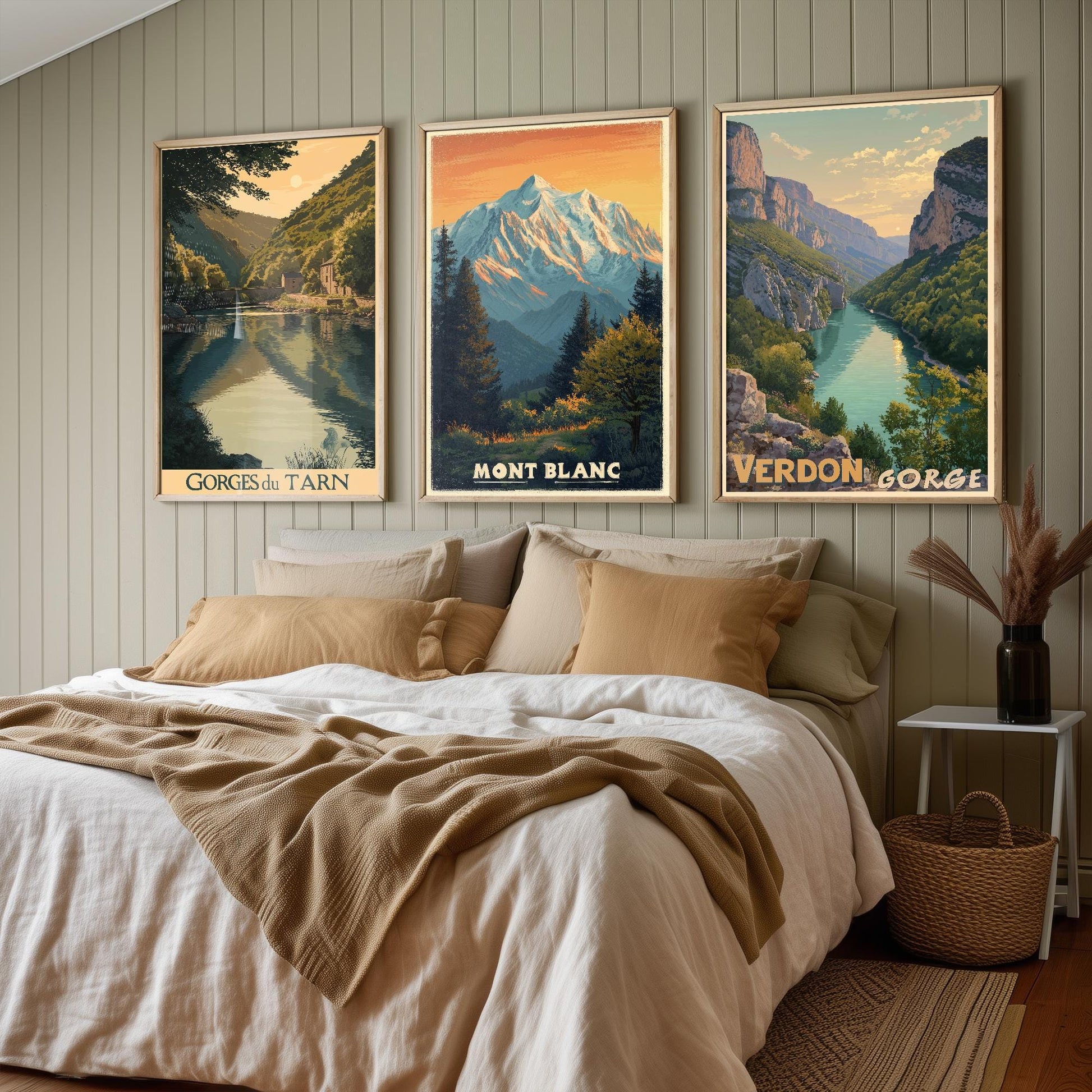 Natural Wonders of France Set of Three Travel Posters - Gorges du Tarn, Mont Blanc, Verdon Gorge Illustrations - 3 Art Prints Painting Gift