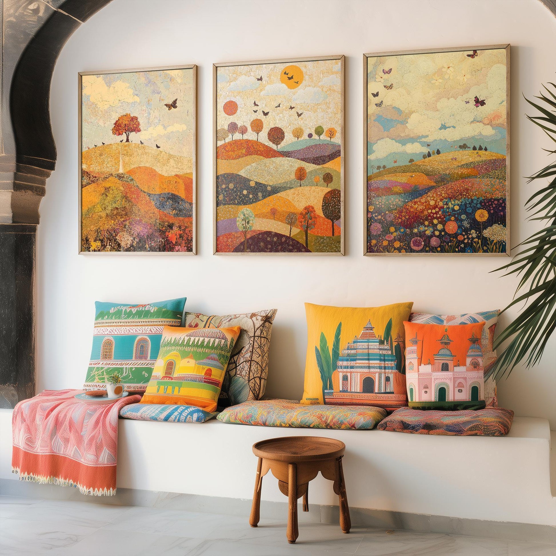 Rolling Butterfly Landscape Art Prints in Mulberry, Sand and Smoke - Set of Three Posters, Painting - Howgill Fells
