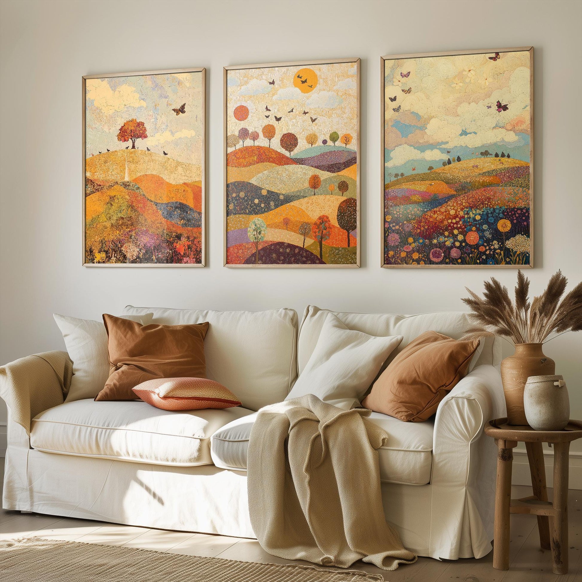 Rolling Butterfly Landscape Art Prints in Mulberry, Sand and Smoke - Set of Three Posters, Painting - Howgill Fells