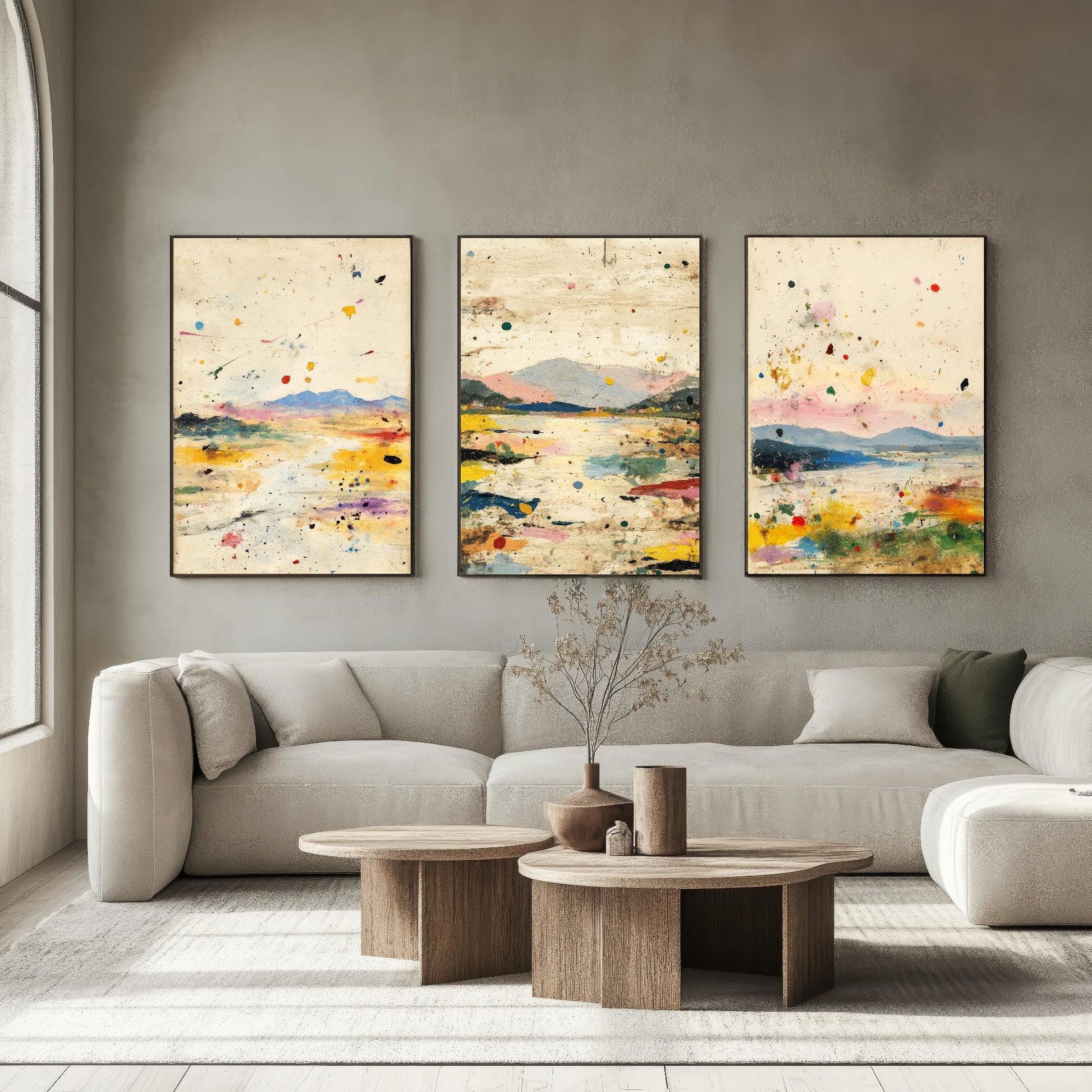 Colourful Landscape Posters - Set of Three Art Prints- 3 Strange Abstract Exposure V1 - Photo Painting Illustration Gift Mountains Sketch
