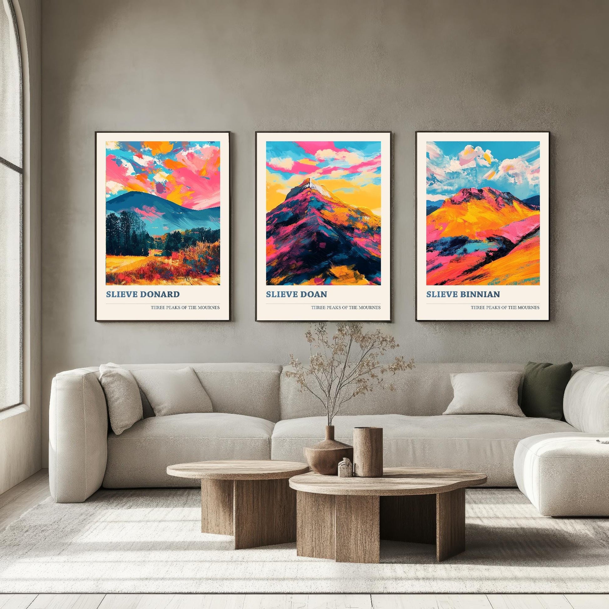 The Mournes - Set of Three Northern Ireland Mountain Peaks - Slieve Donard, Doan, Binnian - 3 Art Prints Painting Illustration Poster Visit