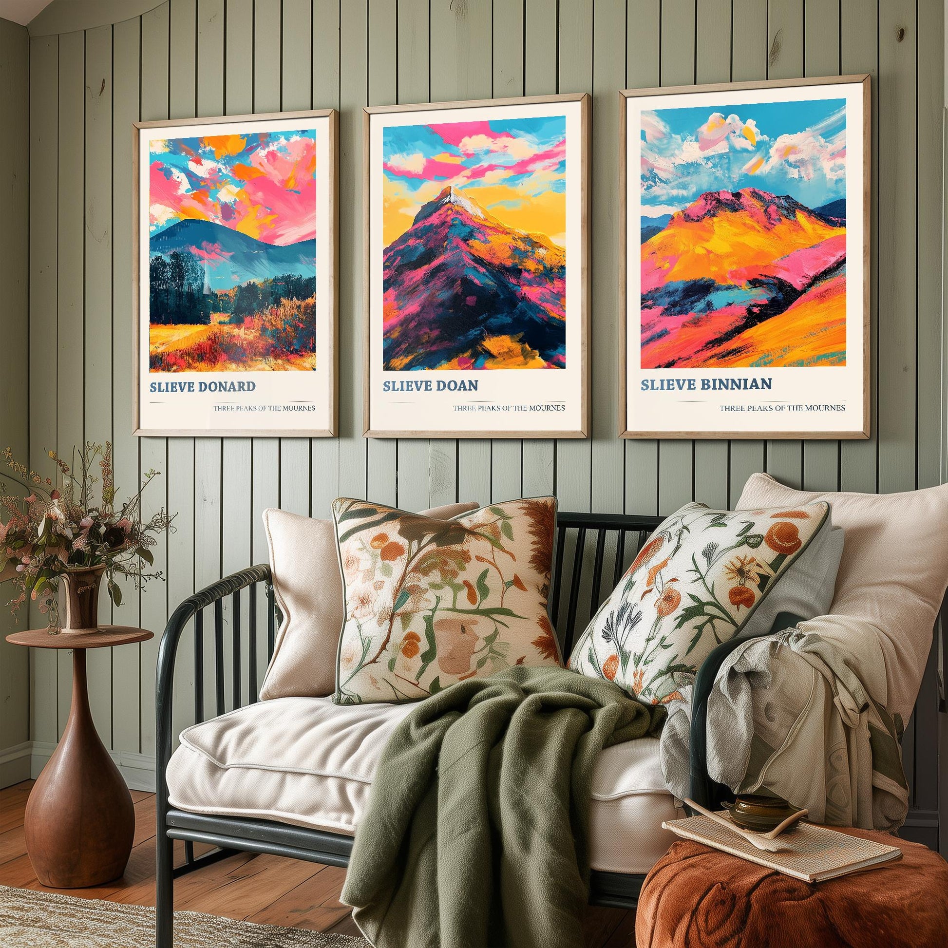 The Mournes - Set of Three Northern Ireland Mountain Peaks - Slieve Donard, Doan, Binnian - 3 Art Prints Painting Illustration Poster Visit