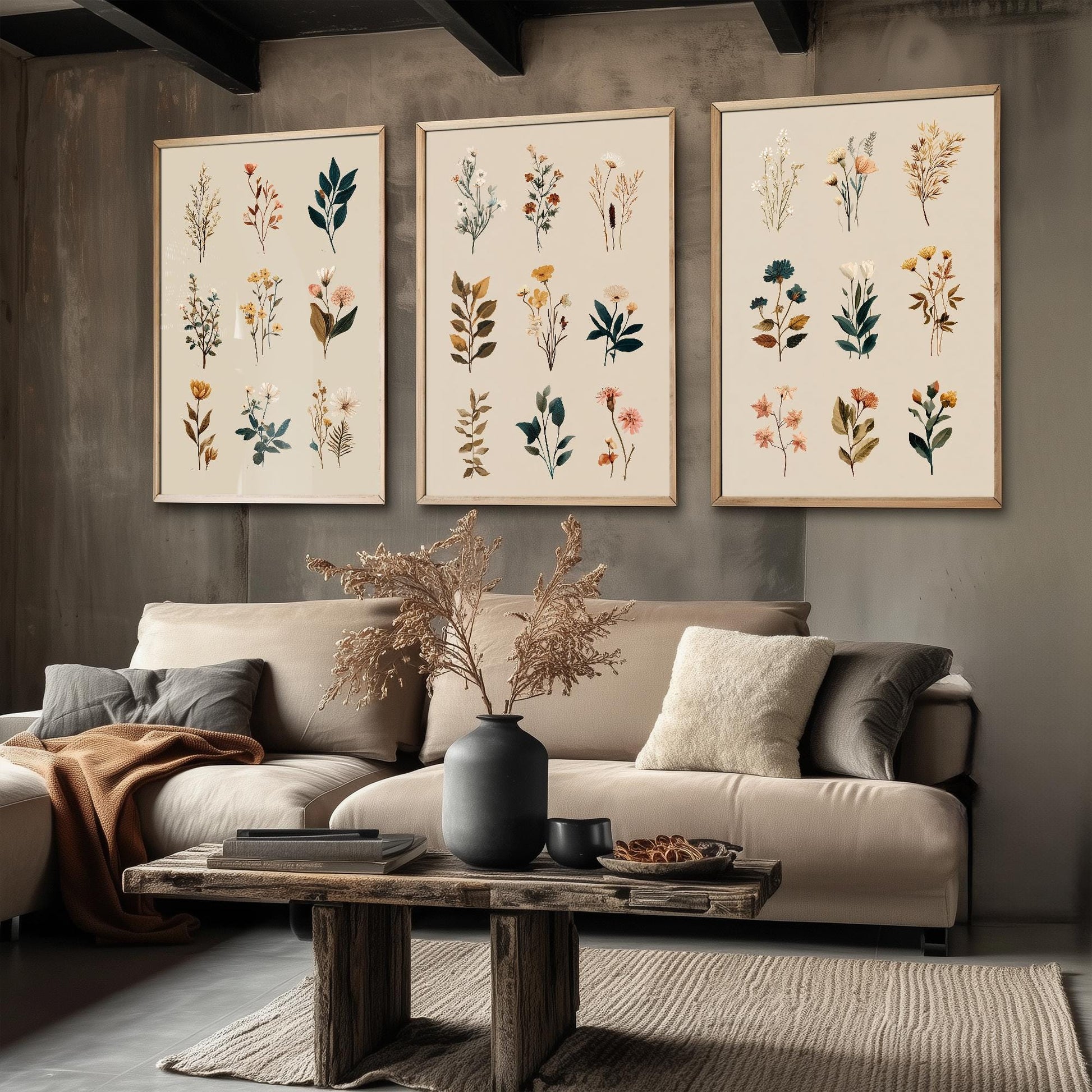 Set of Three Vintage Flower Prints V8 - Set of 3 Floral Plants - Paintings Photo Poster Wall Art Gift Museum Giclee Mixed Samples Botanical