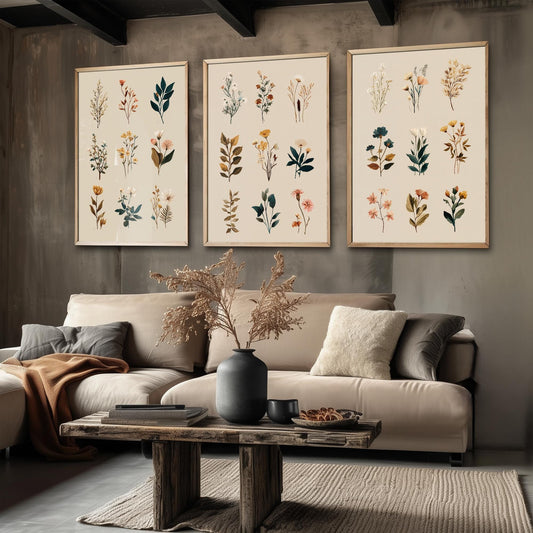 Set of Three Vintage Flower Prints V8 - Set of 3 Floral Plants - Paintings Photo Poster Wall Art Gift Museum Giclee Mixed Samples Botanical