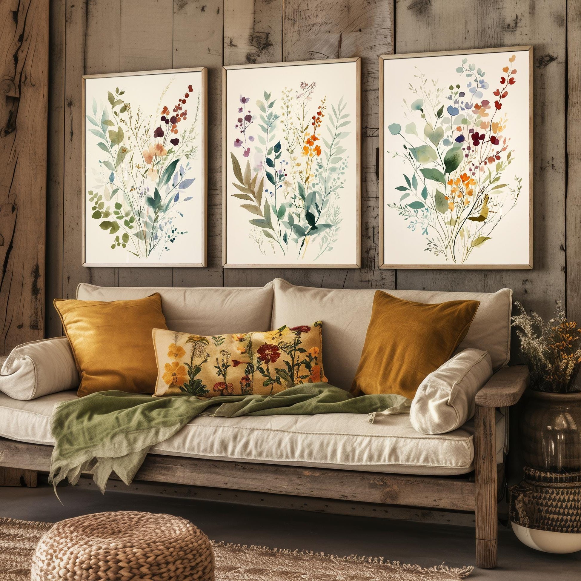 Set of Three Vintage Flower Prints V9 - Set of 3 Floral Plants - Paintings Photo Poster Wall Art Gift Museum Giclee Colourful Botanical