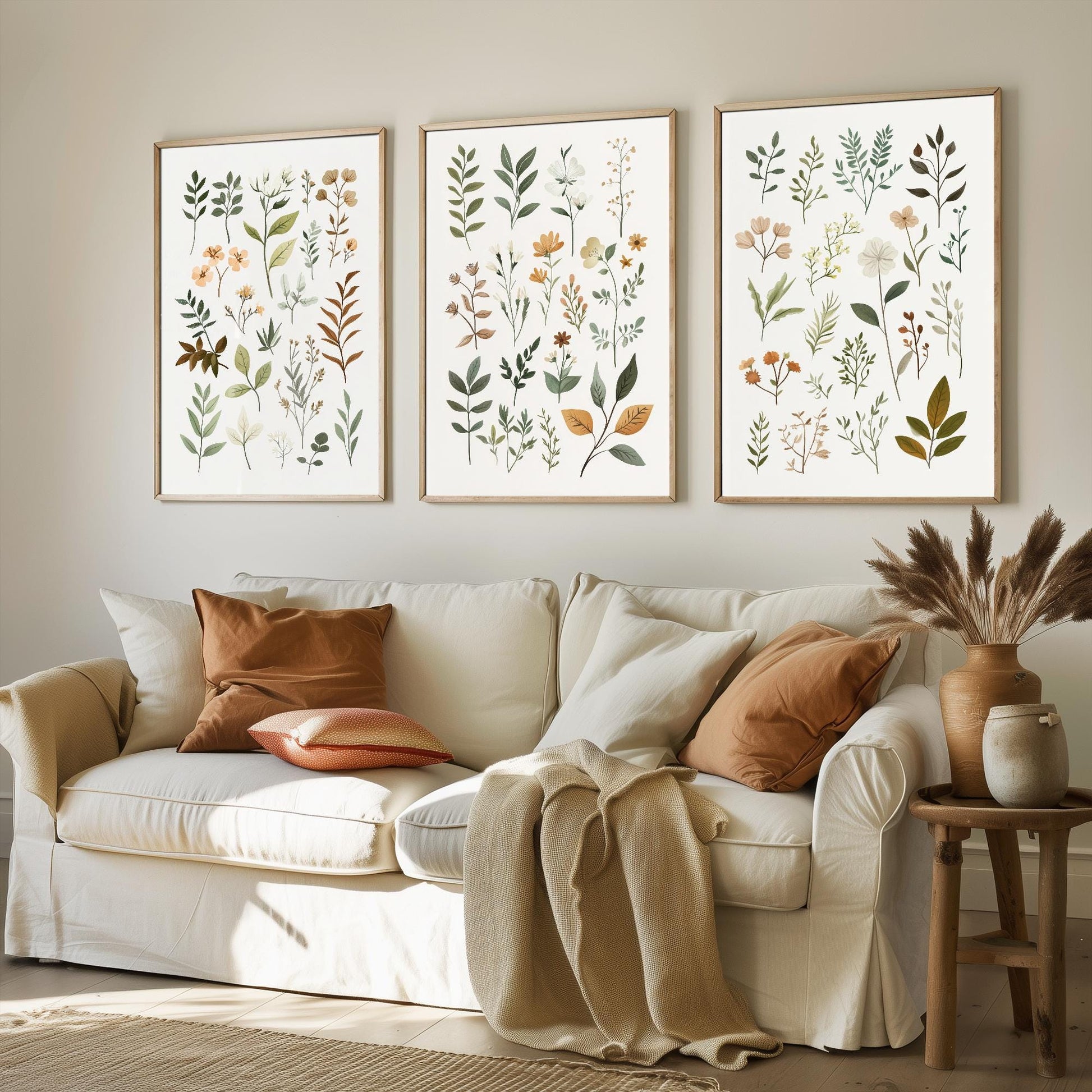 Set of Three Vintage Flower Prints V10 - Set of 3 Floral Plants - Paintings Photo Poster Wall Art Gift Museum Giclee Fern Samples Botanical