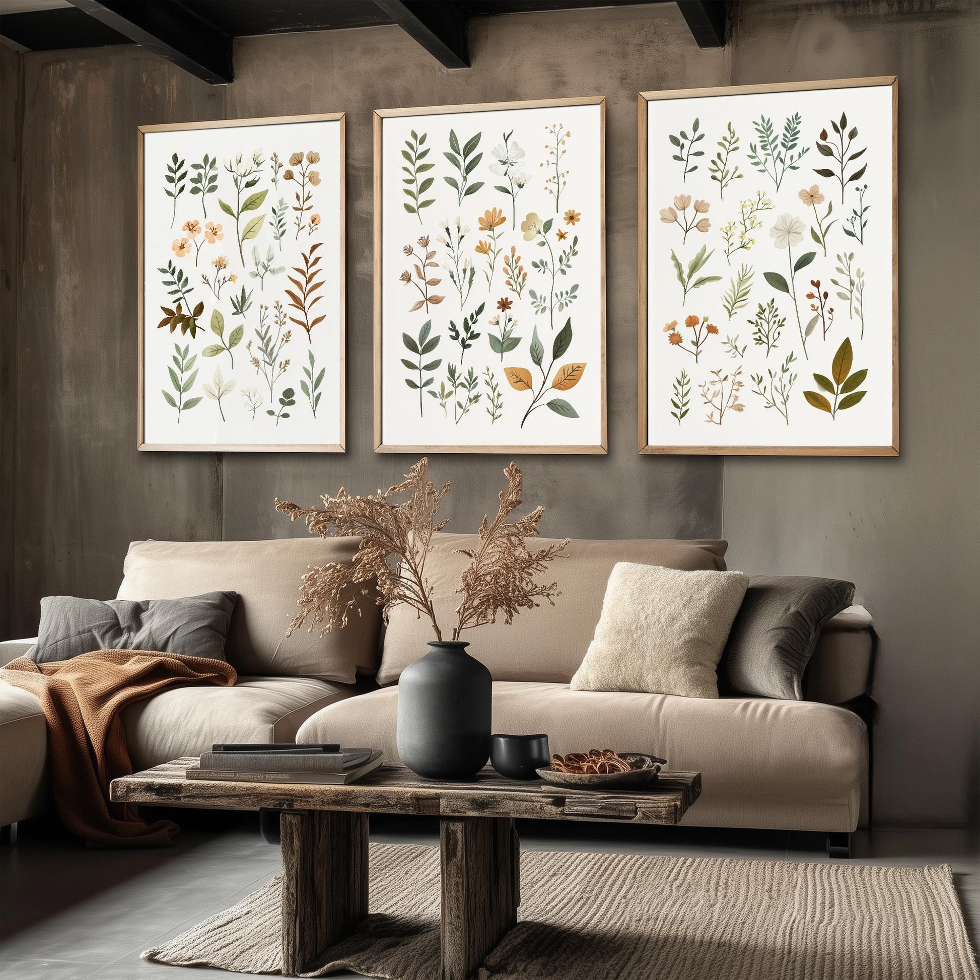 Set of Three Vintage Flower Prints V10 - Set of 3 Floral Plants - Paintings Photo Poster Wall Art Gift Museum Giclee Fern Samples Botanical