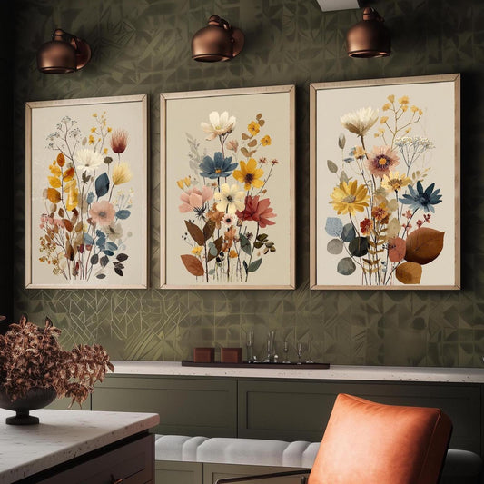 Set of Three Vintage Flower Prints V11 - Set of 3 Floral Plants - Paintings Photo Poster Wall Art Gift Museum Giclee Bouquet Botanical