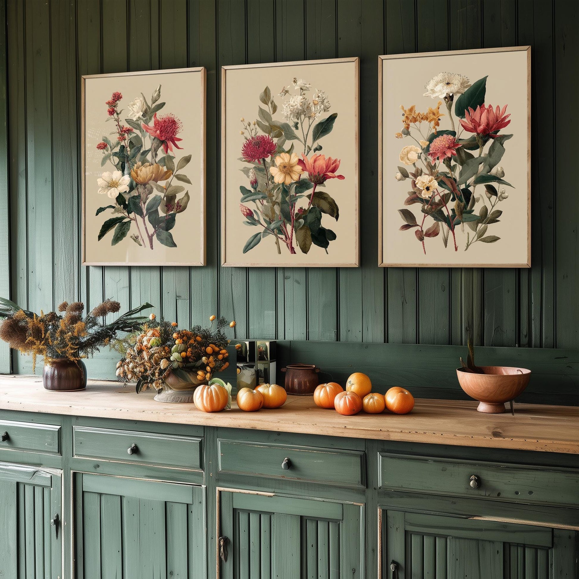 Set of Three Vintage Flower Prints V12 - Set of 3 Floral Plants - Paintings Photo Poster Wall Art Gift Museum Giclee Detailed Oil Botanical