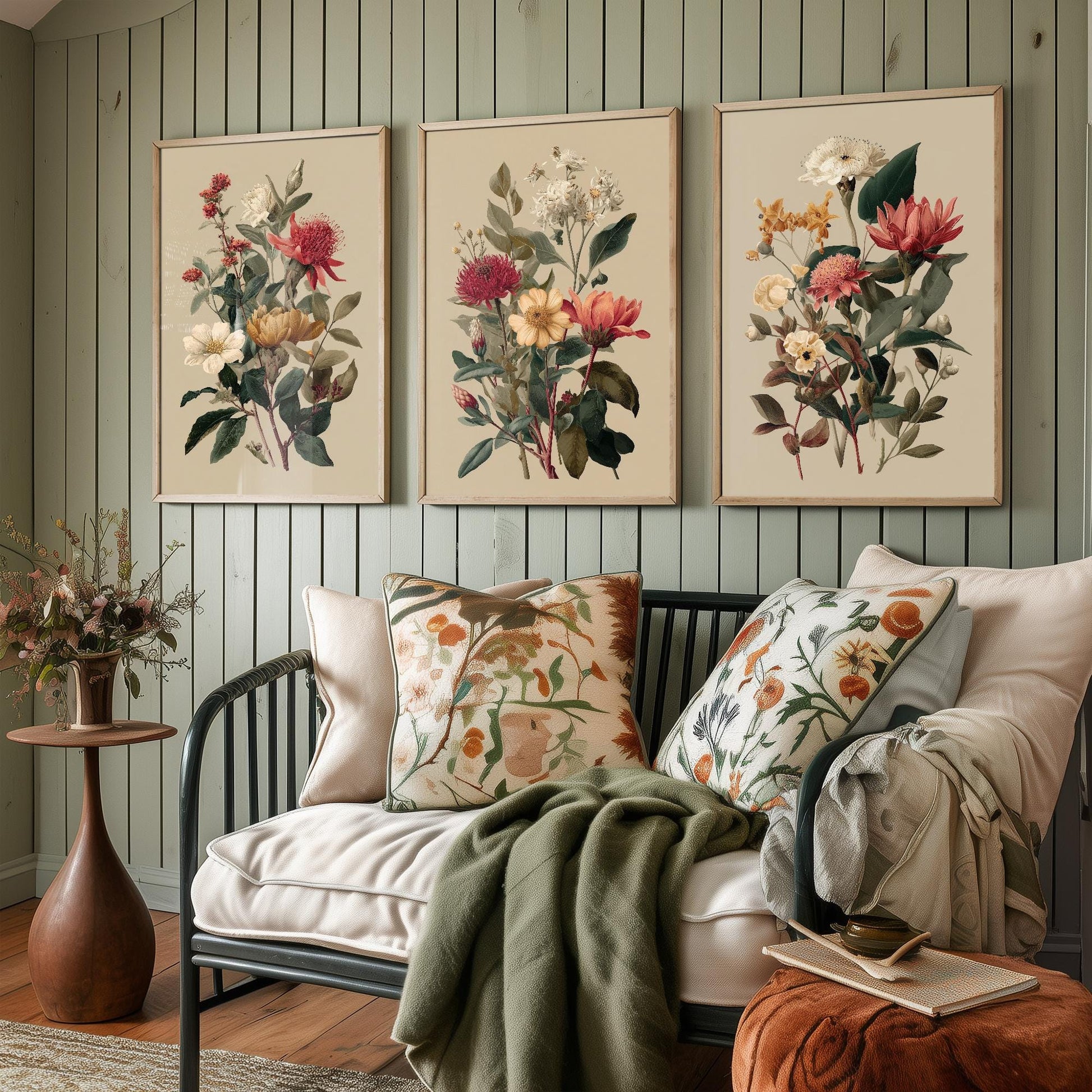 Set of Three Vintage Flower Prints V12 - Set of 3 Floral Plants - Paintings Photo Poster Wall Art Gift Museum Giclee Detailed Oil Botanical