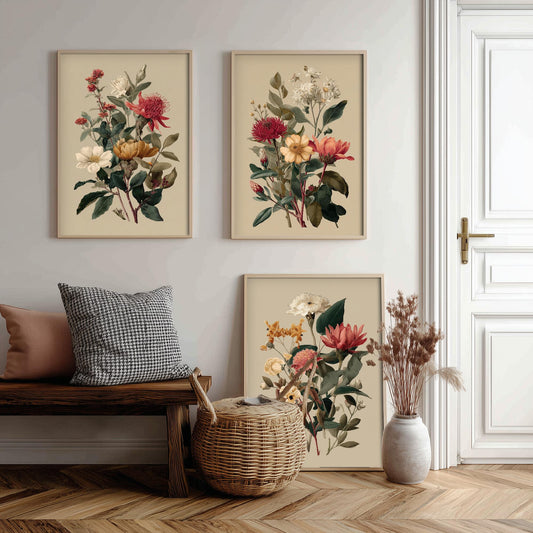 Set of Three Vintage Flower Prints V12 - Set of 3 Floral Plants - Paintings Photo Poster Wall Art Gift Museum Giclee Detailed Oil Botanical