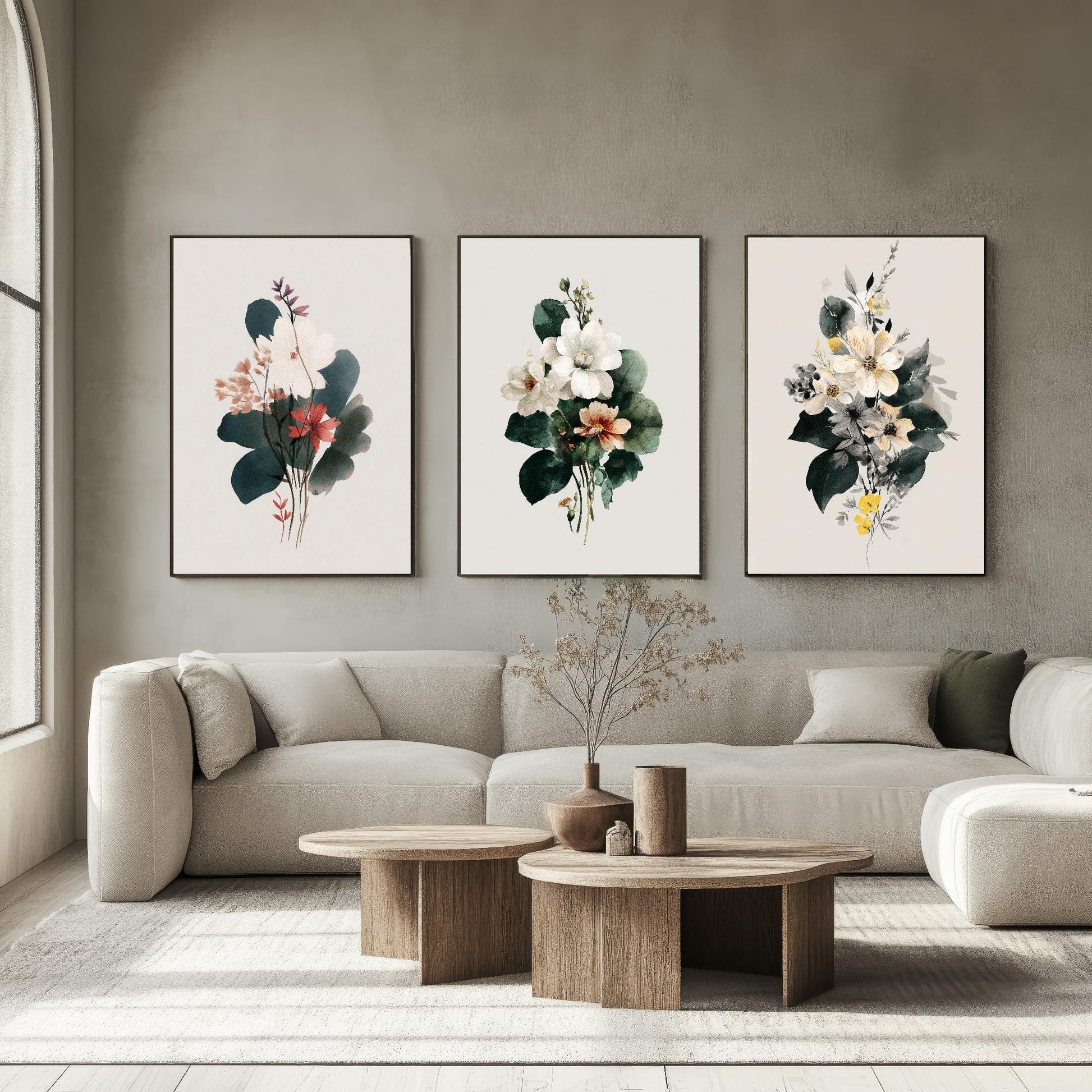 Set of Three Vintage Flower Prints V14 - Set of 3 Floral Plants - Paintings Photo Poster Wall Art Gift Museum Giclee Watercolour Botanical
