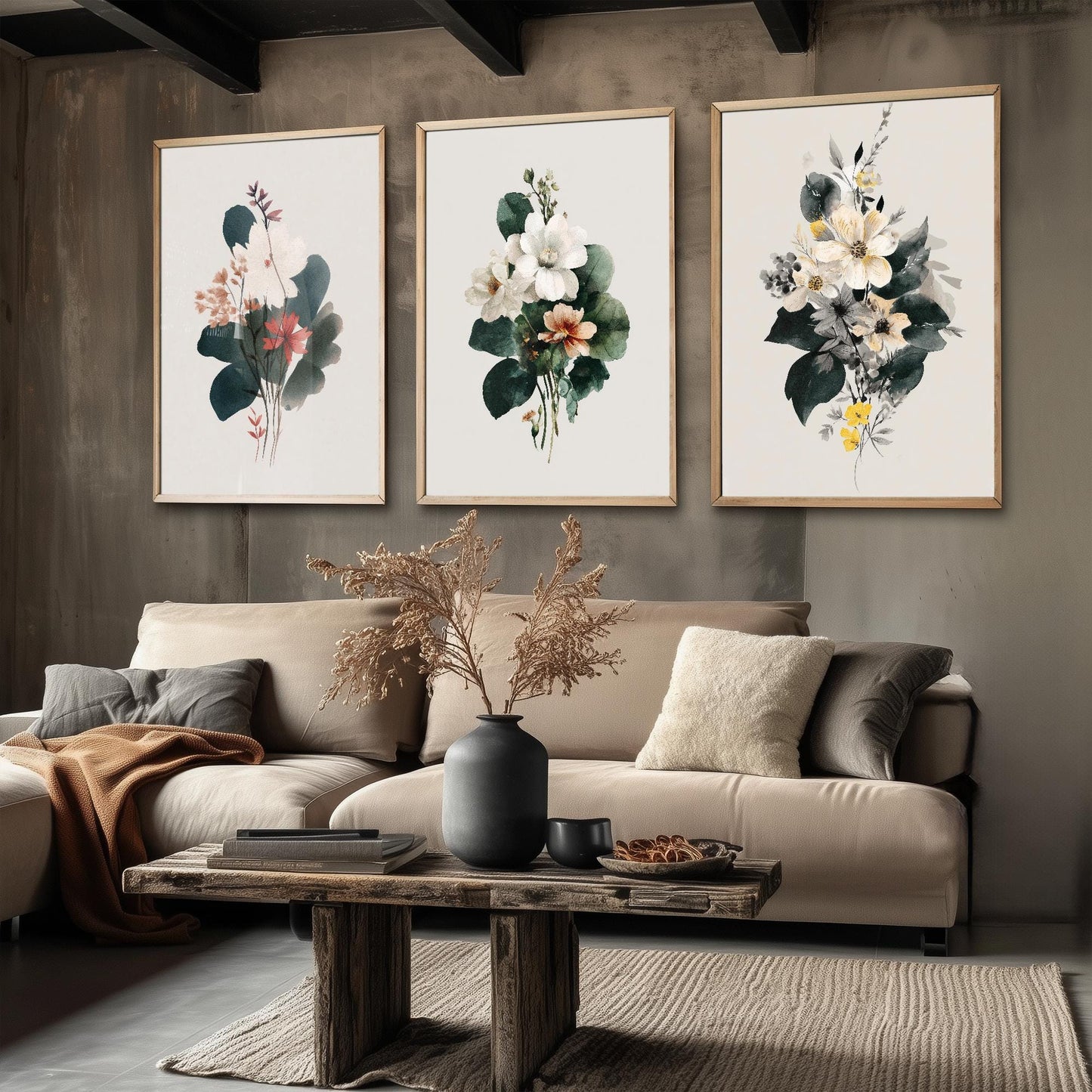 Set of Three Vintage Flower Prints V14 - Set of 3 Floral Plants - Paintings Photo Poster Wall Art Gift Museum Giclee Watercolour Botanical