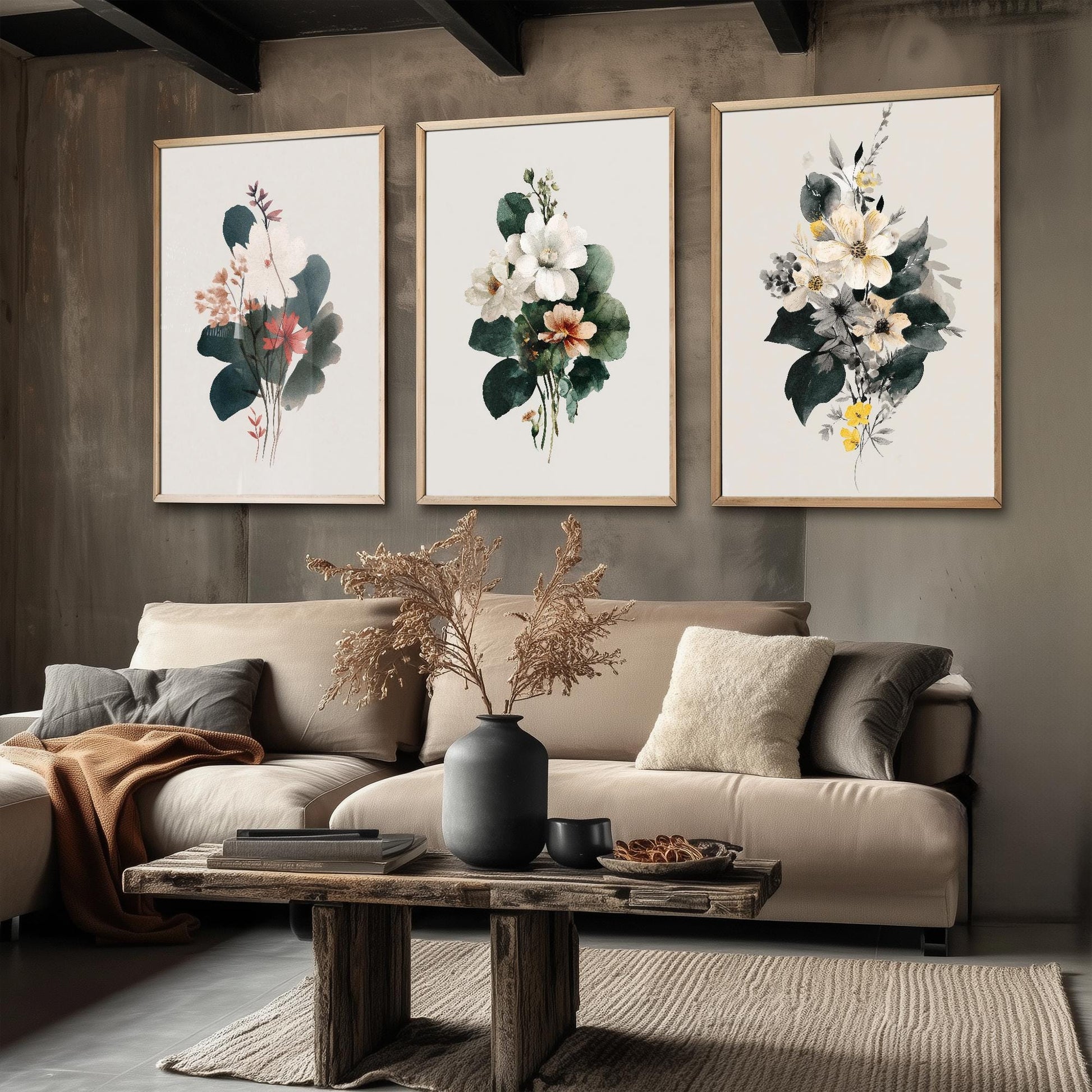 Set of Three Vintage Flower Prints V14 - Set of 3 Floral Plants - Paintings Photo Poster Wall Art Gift Museum Giclee Watercolour Botanical