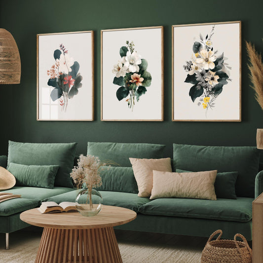 Set of Three Vintage Flower Prints V14 - Set of 3 Floral Plants - Paintings Photo Poster Wall Art Gift Museum Giclee Watercolour Botanical