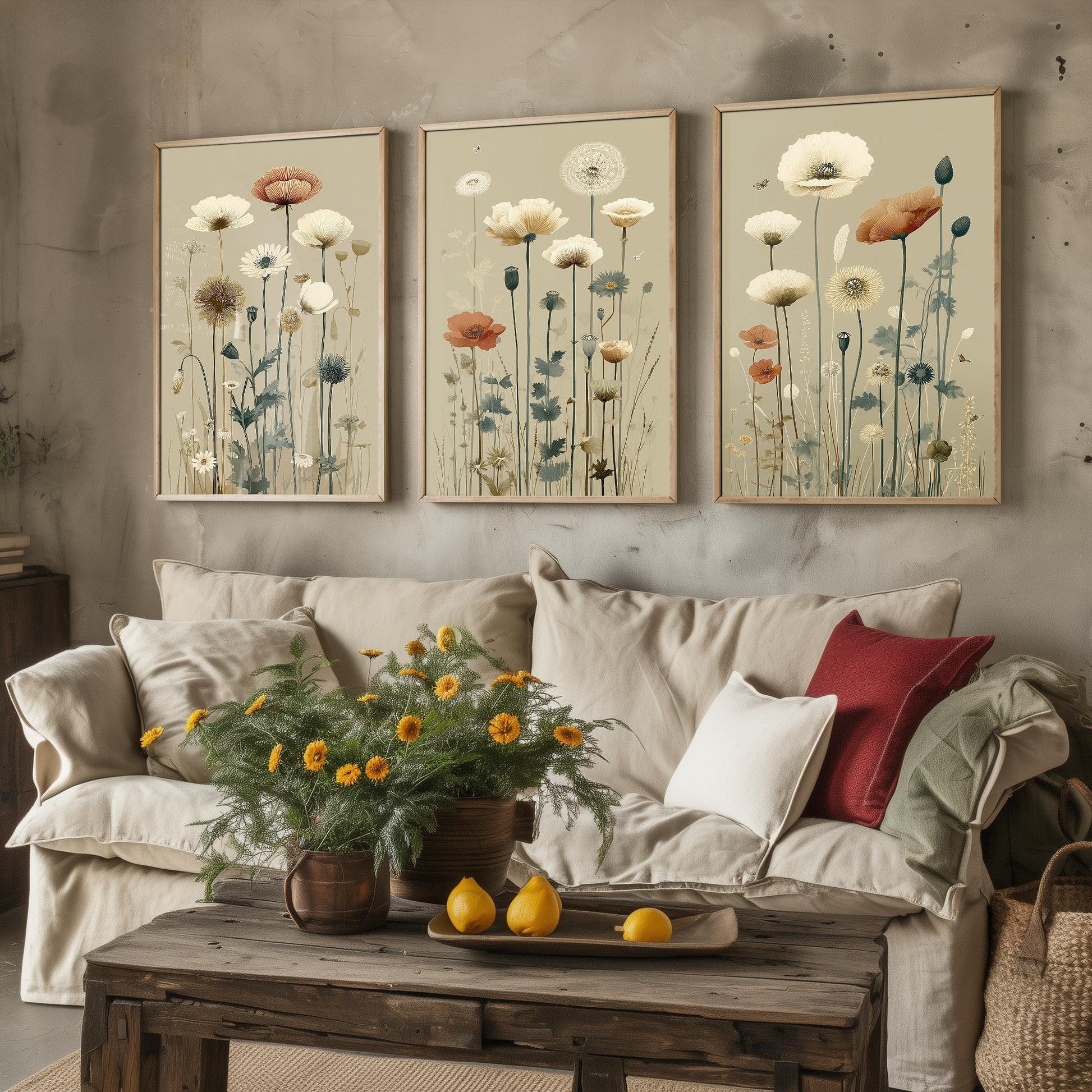 Set of Three Vintage Flower Prints V15 - Set of 3 Floral Plants - Paintings Photo Poster Wall Art Gift Museum Giclee Detailed Oil Botanical