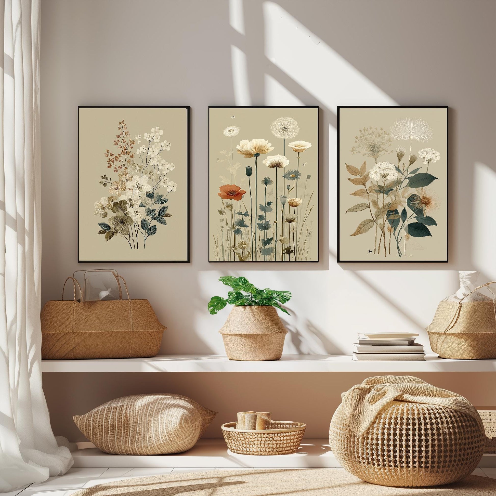 Set of Three Vintage Flower Prints V16 - Set of 3 Floral Plants - Paintings Photo Poster Wall Art Gift Museum Giclee High Def Botanical
