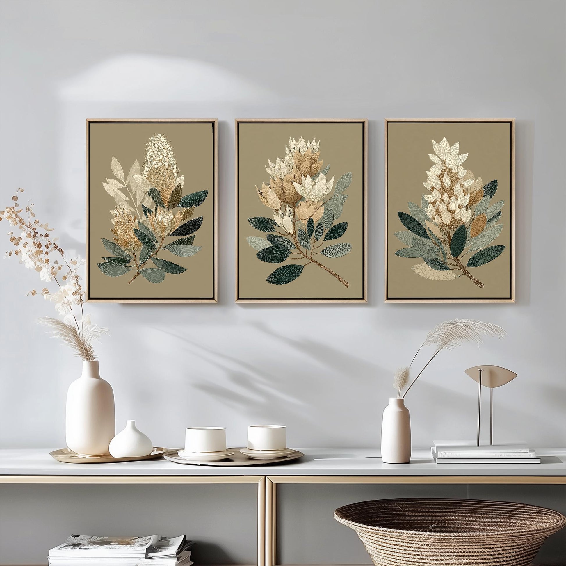 Set of Three Vintage Flower Prints V17 - Set of 3 Floral Plants - Paintings Photo Poster Wall Art Gift Museum Giclee Rust Ferns Botanical