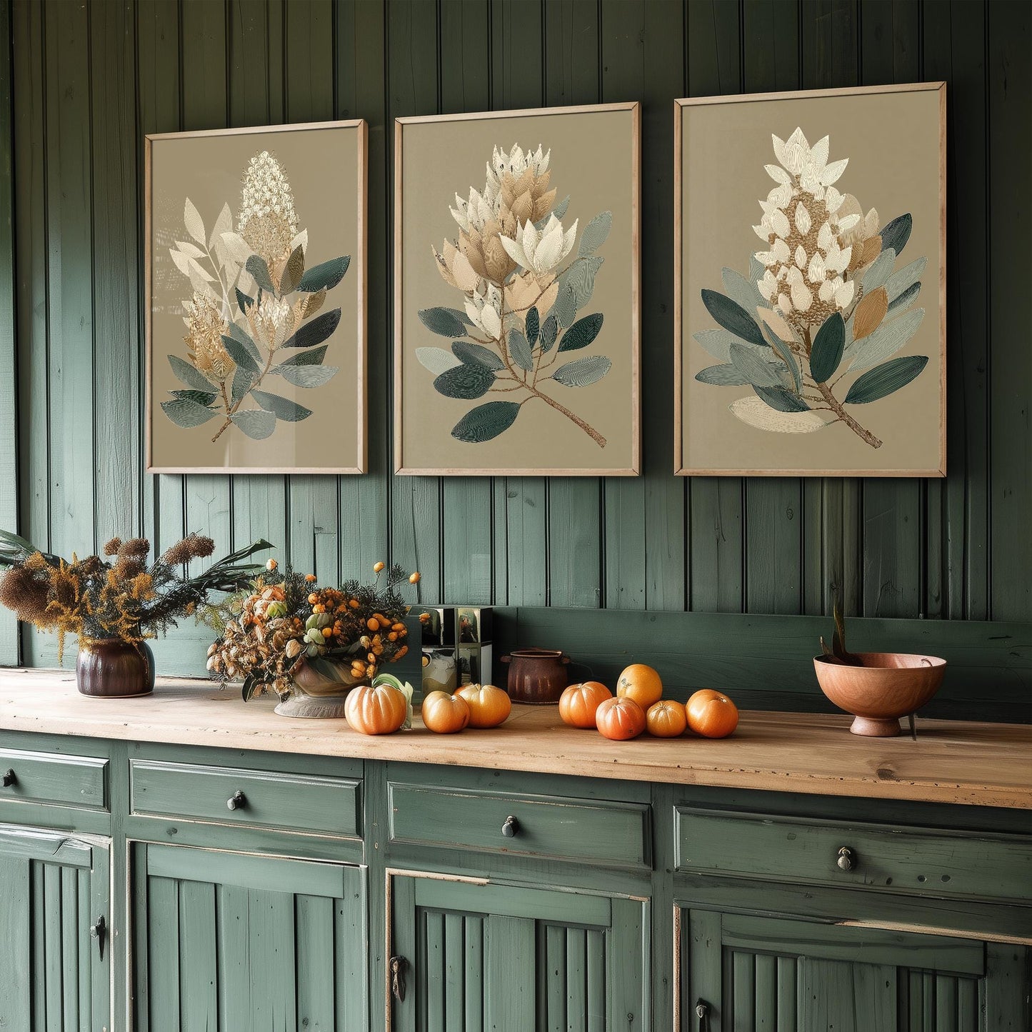 Set of Three Vintage Flower Prints V17 - Set of 3 Floral Plants - Paintings Photo Poster Wall Art Gift Museum Giclee Rust Ferns Botanical