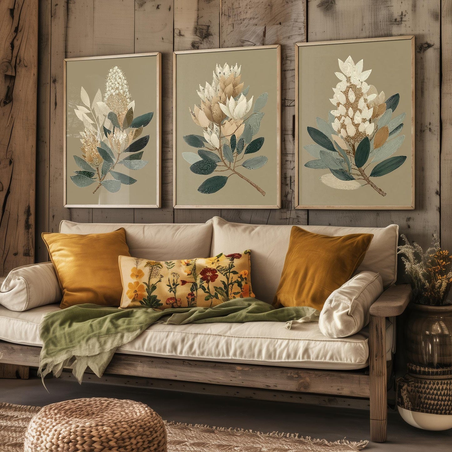 Set of Three Vintage Flower Prints V17 - Set of 3 Floral Plants - Paintings Photo Poster Wall Art Gift Museum Giclee Rust Ferns Botanical