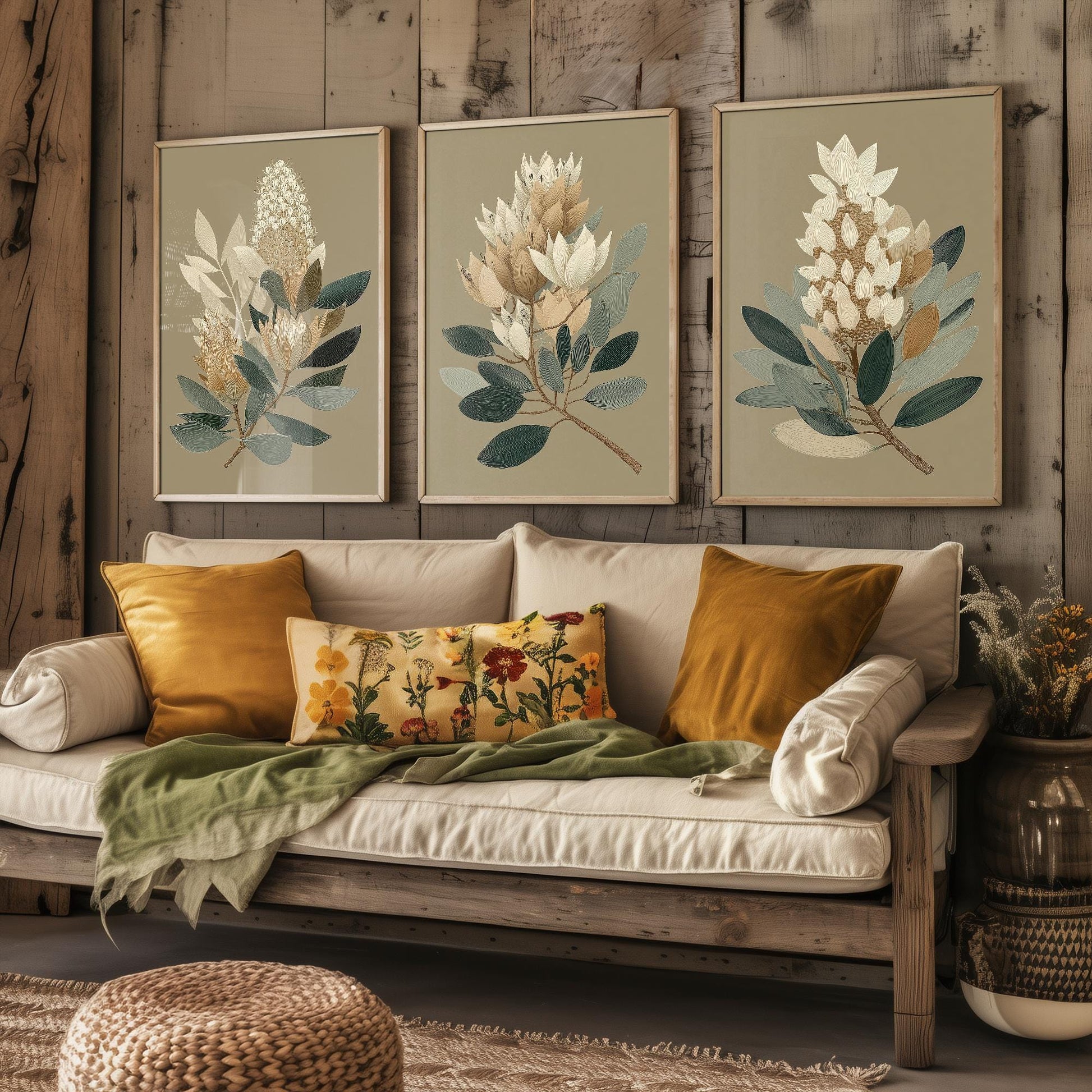 Set of Three Vintage Flower Prints V17 - Set of 3 Floral Plants - Paintings Photo Poster Wall Art Gift Museum Giclee Rust Ferns Botanical