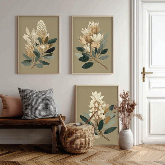 Set of Three Vintage Flower Prints V17 - Set of 3 Floral Plants - Paintings Photo Poster Wall Art Gift Museum Giclee Rust Ferns Botanical