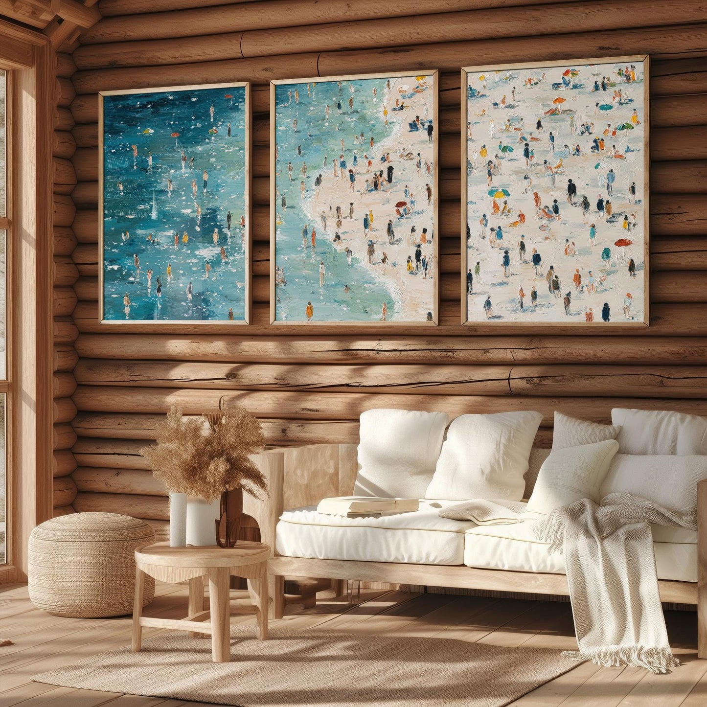Aerial View of Aberystwyth South Beach Set of Three Posters - Populated Illustration of Ocean - 3 Art Prints Painting Sand Waves Wales