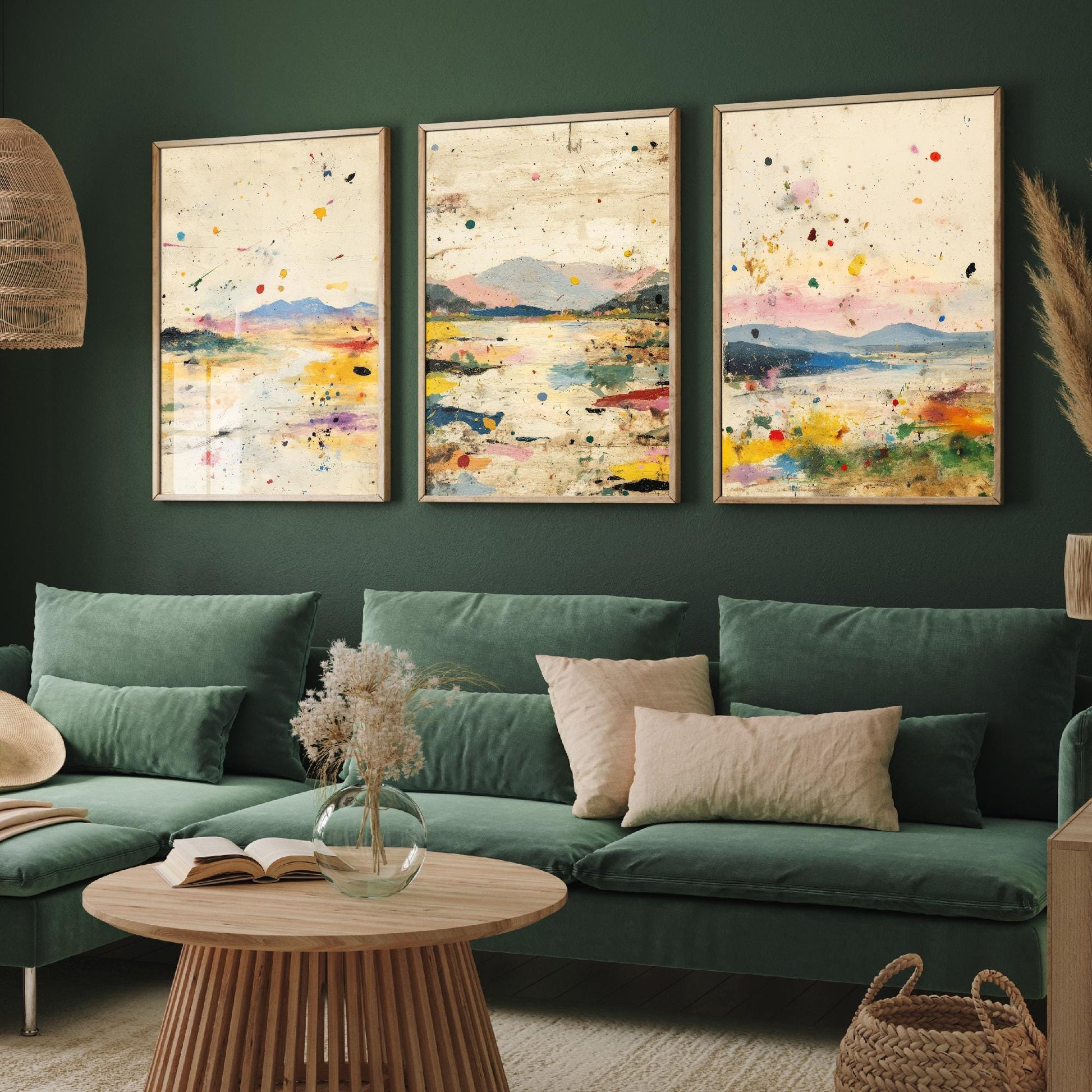 Colourful Landscape Posters - Set of Three Art Prints- 3 Strange Abstract Exposure V1 - Photo Painting Illustration Gift Mountains Sketch