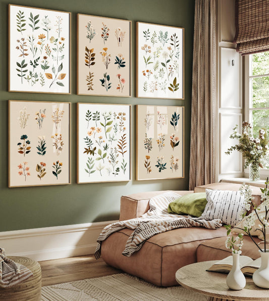 Set of Six Vintage Forest Ferns Floral Art Prints - Set of 6 Flower Plants Posters - Paintings Photo Wall Gift Botanical Meadow V8 V10