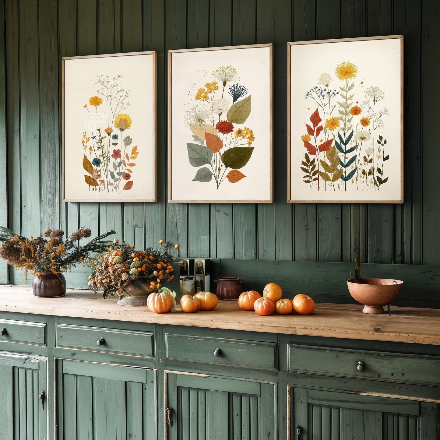 Set of Three Vintage Flower Prints V7 - Set of 3 Floral Plants - Paintings Photo Poster Wall Art Gift Museum Giclee Yellow Bouquet Botanical