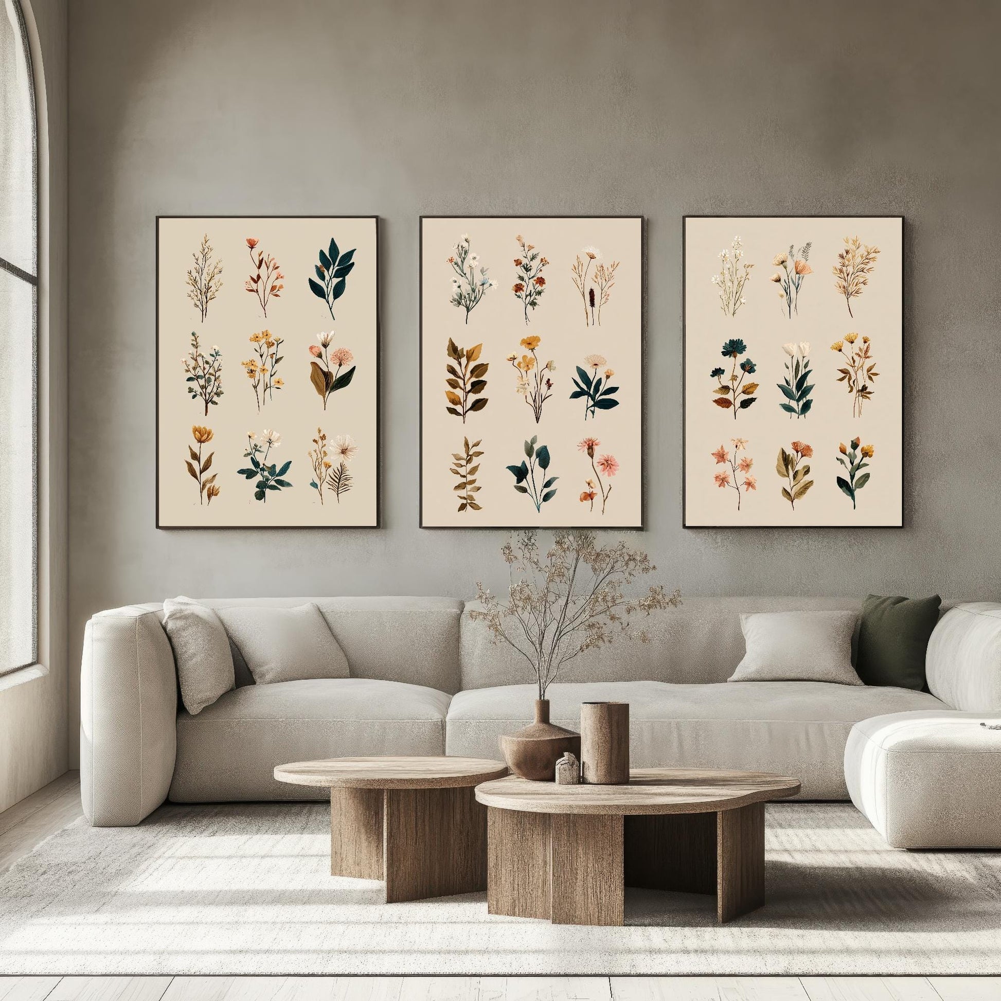 Set of Three Vintage Flower Prints V8 - Set of 3 Floral Plants - Paintings Photo Poster Wall Art Gift Museum Giclee Mixed Samples Botanical