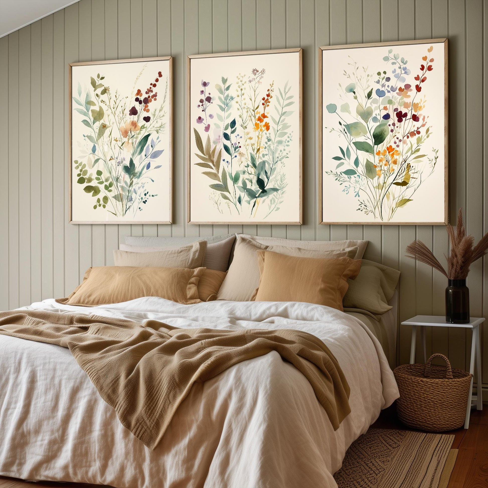Set of Three Vintage Flower Prints V9 - Set of 3 Floral Plants - Paintings Photo Poster Wall Art Gift Museum Giclee Colourful Botanical