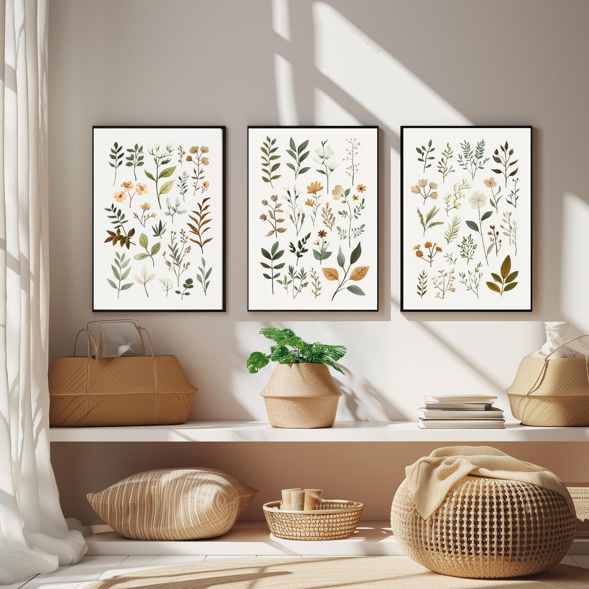 Set of Three Vintage Flower Prints V10 - Set of 3 Floral Plants - Paintings Photo Poster Wall Art Gift Museum Giclee Fern Samples Botanical