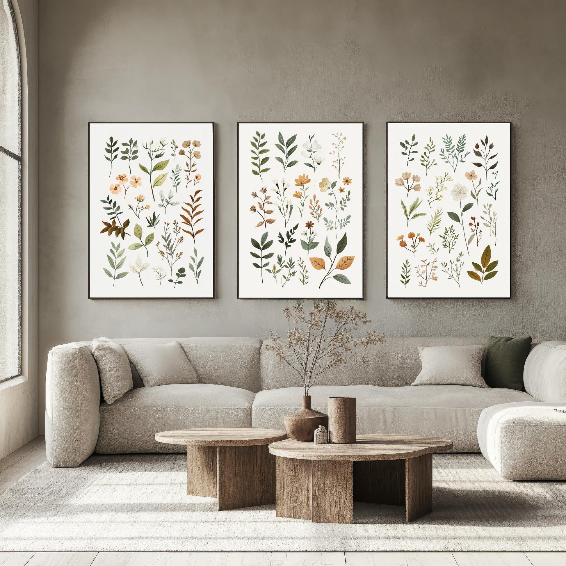 Set of Three Vintage Flower Prints V10 - Set of 3 Floral Plants - Paintings Photo Poster Wall Art Gift Museum Giclee Fern Samples Botanical