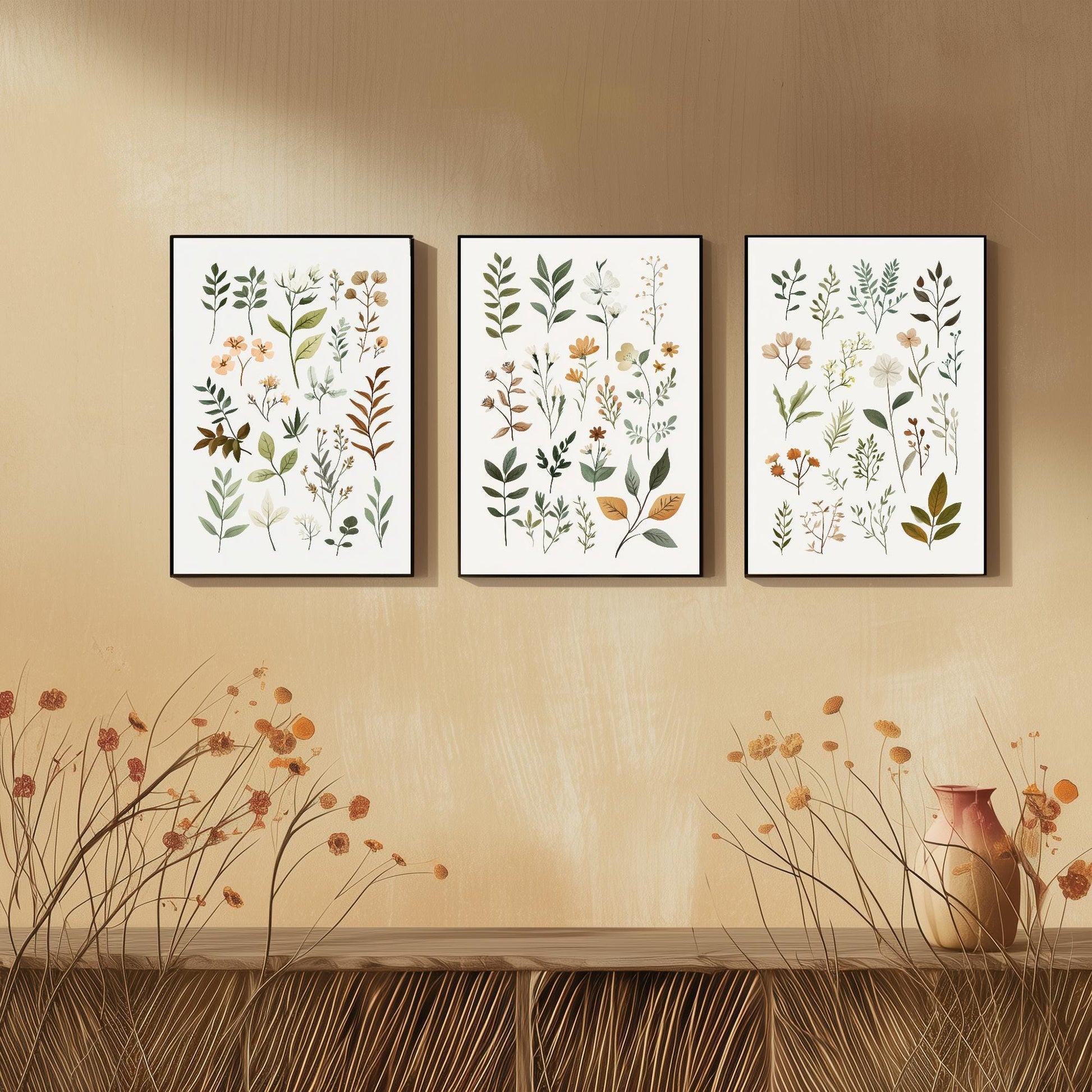 Set of Three Vintage Flower Prints V10 - Set of 3 Floral Plants - Paintings Photo Poster Wall Art Gift Museum Giclee Fern Samples Botanical