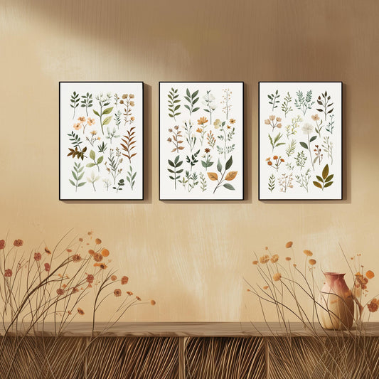 Set of Three Vintage Flower Prints V10 - Set of 3 Floral Plants - Paintings Photo Poster Wall Art Gift Museum Giclee Fern Samples Botanical